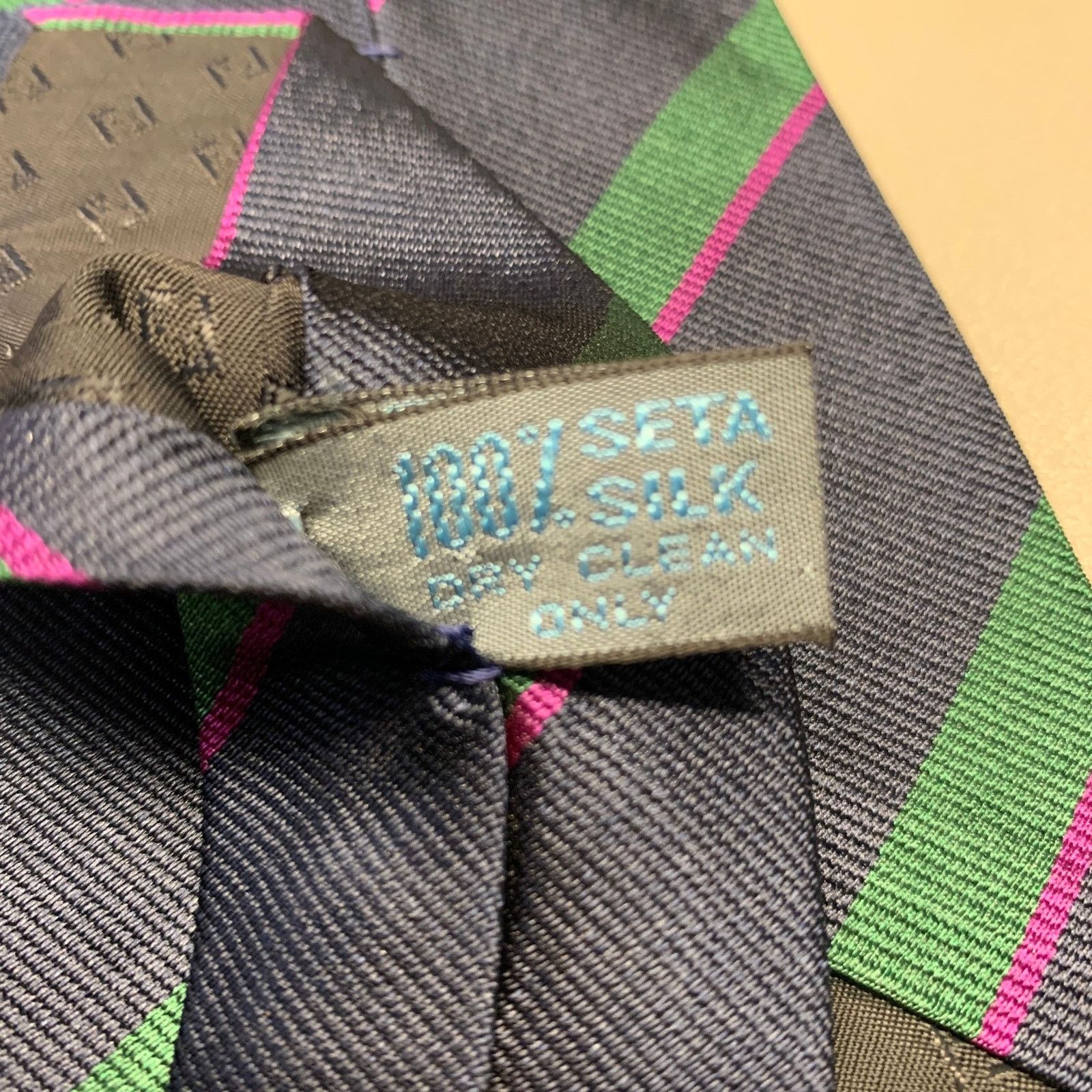 Fendi FENDI Navy Green Diagonal Stripe Silk Tie Size ONE SIZE - 3 Thumbnail