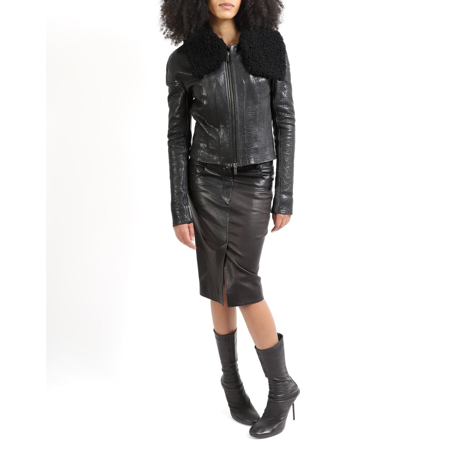Haider Ackermann FW13 Tailored Waist Shearling Jacket in Black Leather Size XS / US 0-2 / IT 36-38 - 6 Thumbnail
