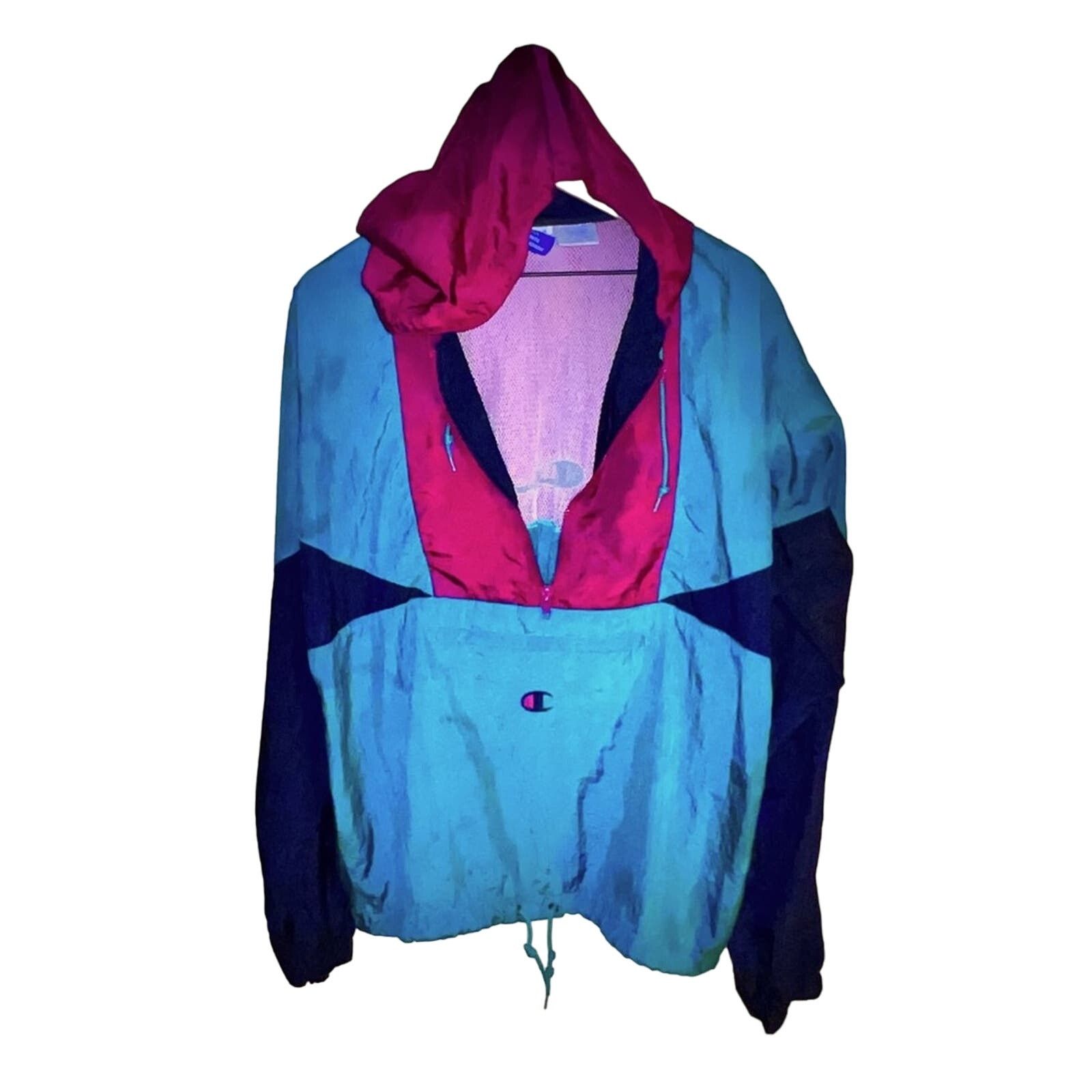 Champion VNTG CHAMPION 90s hooded half zip windbreaker L Size L / US 10 / IT 46 - 1 Thumbnail