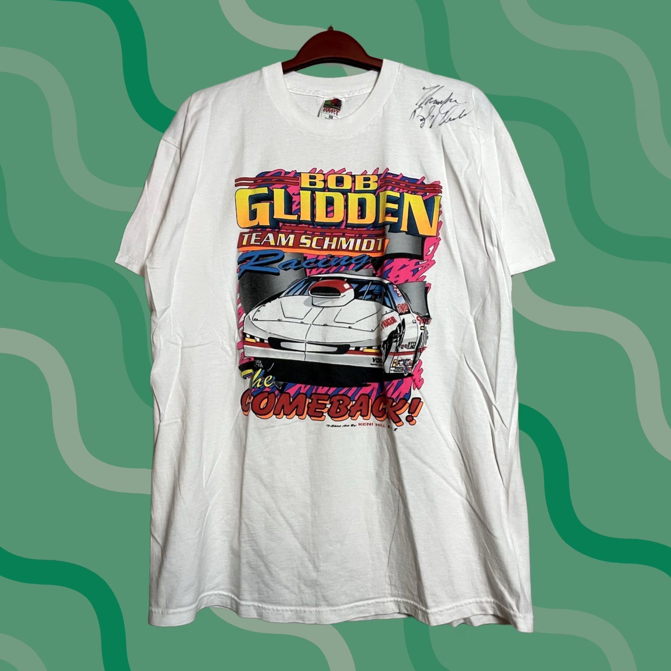 Fruit Of The Loom VINTAGE Drag Racing Ford Bob Glidden Graphic T-Shirt Size 2XL Short Sleeve Crew Neck 100% Cotton White Men USA Signed Fruit of the Loom Shirt Size US XXL / EU 58 / 5 - 1 Thumbnail
