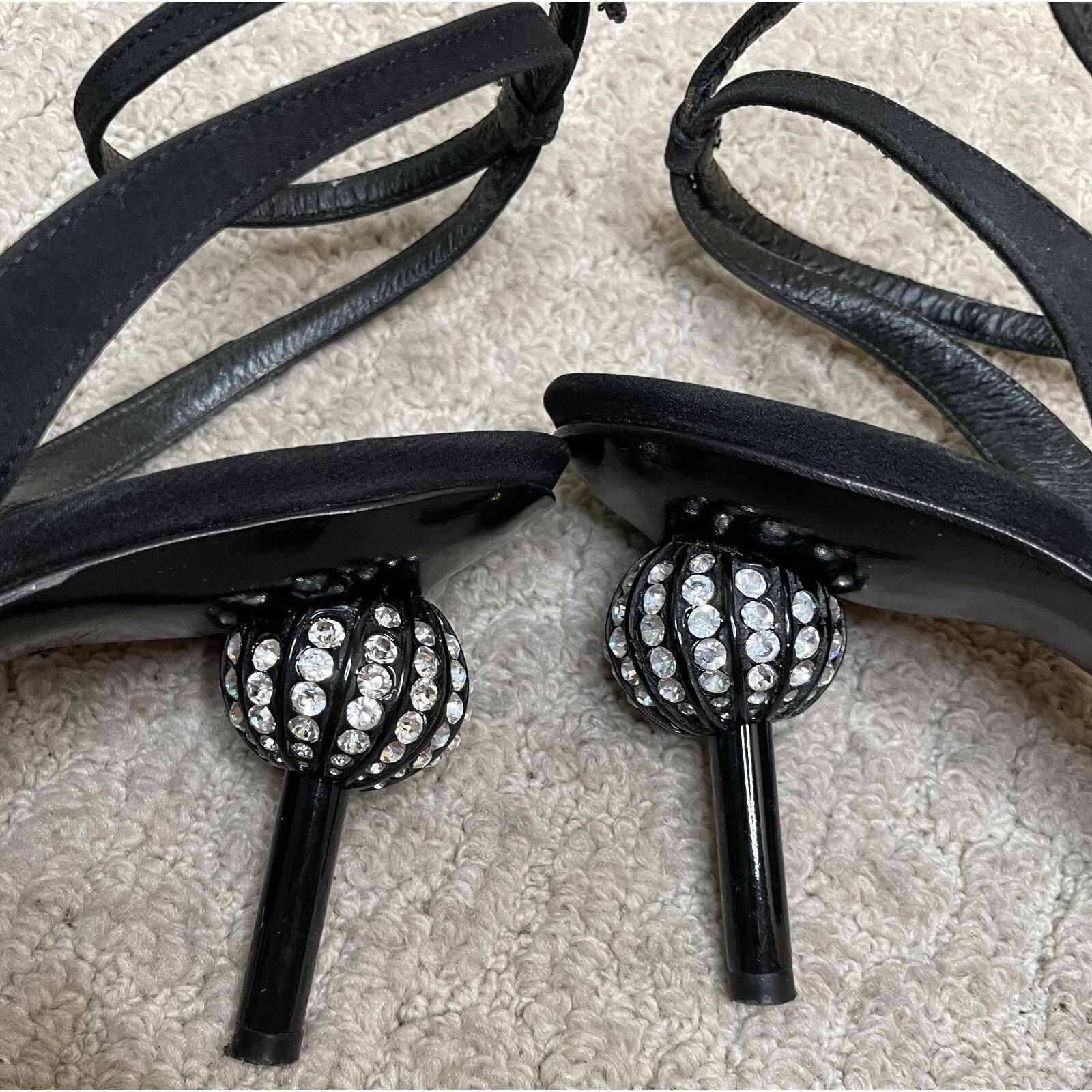 St. John St. John Black Rhinestone Sandals Shoes Womens 7B Evening Size US 7 / IT 37 - 4 Thumbnail