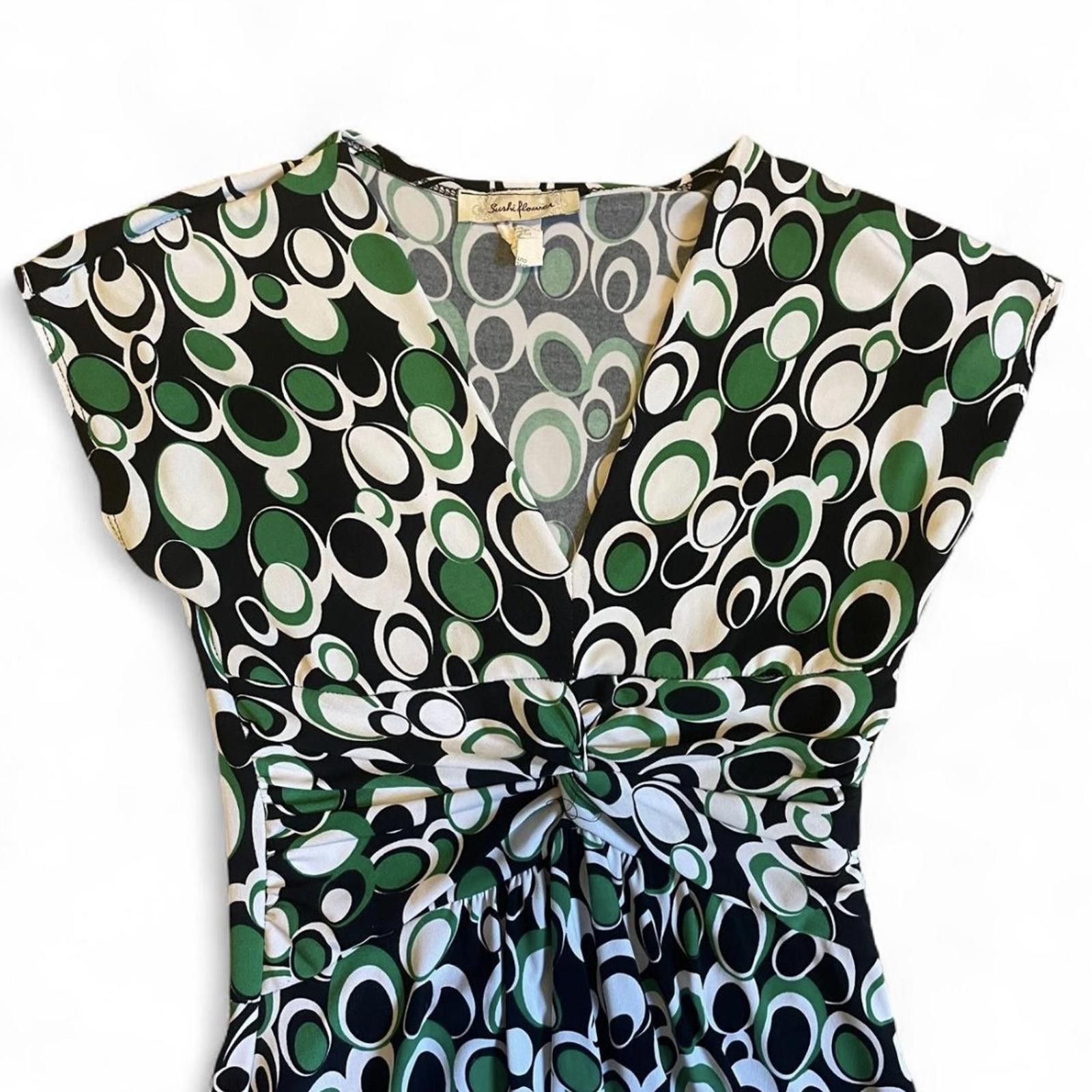 Other Vintage Dress Size Green Black White Circle Pattern Size S / US 4 / IT 40 - 3 Thumbnail