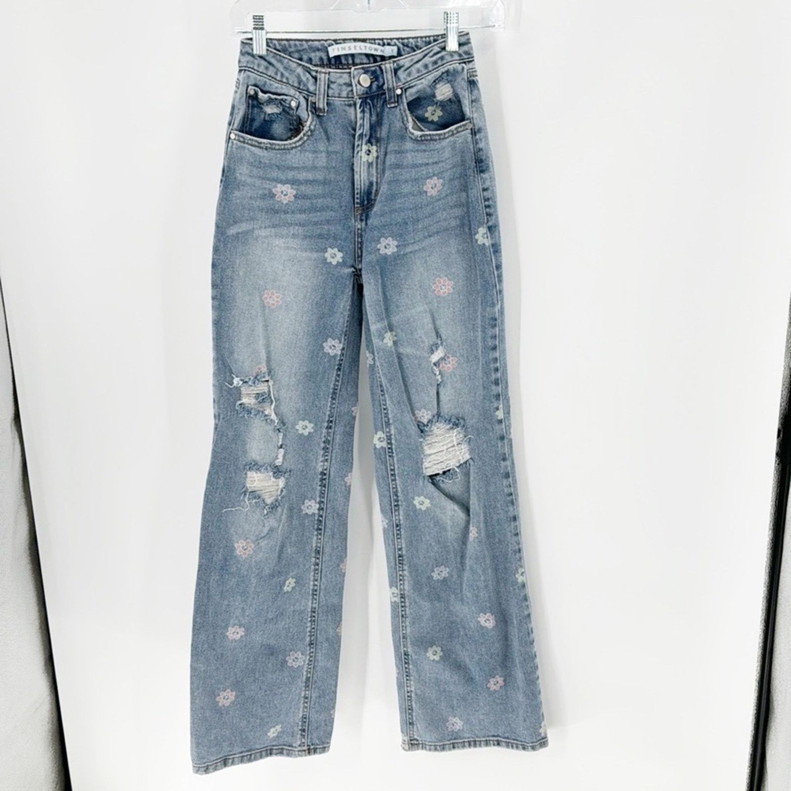 Other Tinseltown Floral-Peace-Print Wide-Leg Jeans deconstructed Size 24" / US 00 / IT 34 - 1 Thumbnail