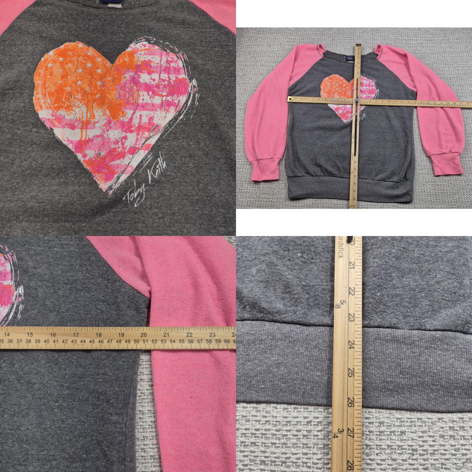 Pinko Toby Keith Sweatshirt Womens Large Gray Pink Heart Flag Graphic Fleece Pullover Size L / US 10 / IT 46 - 8 Thumbnail
