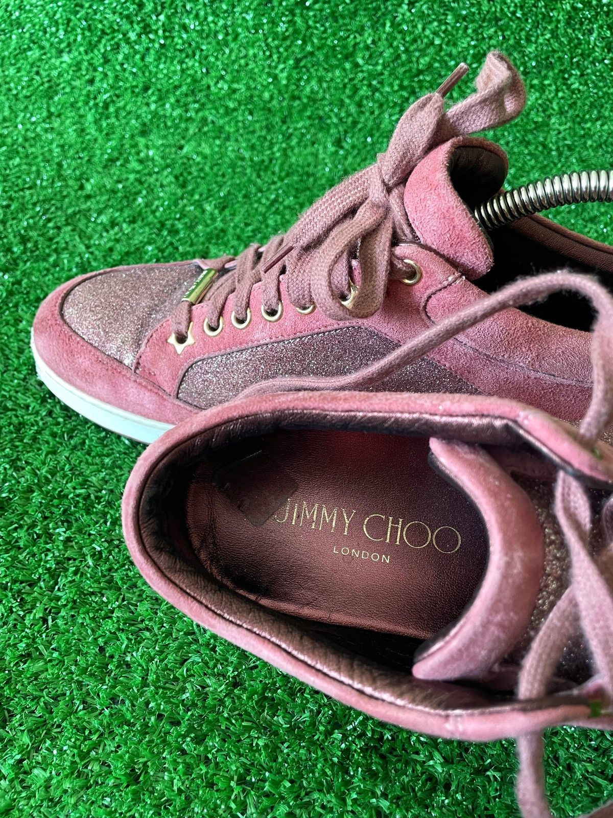 Jimmy Choo Jimmy Choo Pink Glitter And Suede Miami Lace Up Sneakers 39 Size US 9 / IT 39 - 9 Thumbnail