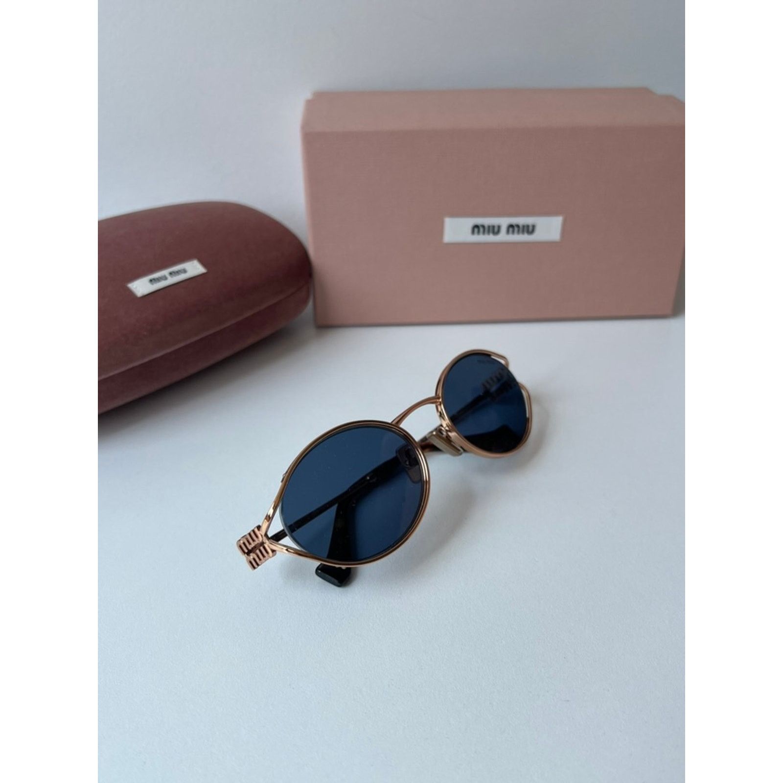Miu Miu NEW Miu Miu MU52YS Rose Gold Blue Metal Sunglasses Size ONE SIZE - 4 Thumbnail