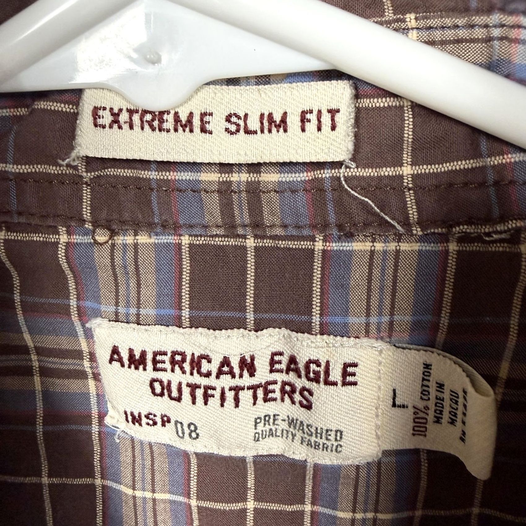 American Eagle Outfitters American Eagle Outfitters Shirt Mens L Plaid Button-Up Western Cotton Extreme Slim Fit Brown Size US L / EU 52-54 / 3 - 5 Thumbnail