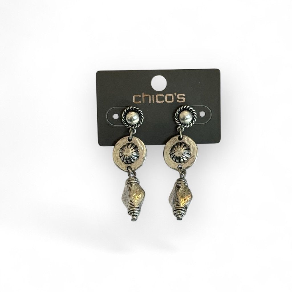 Chicos CHICO’S 2” Silver Beaded Drop Post Back Earrings | NWT Size ONE SIZE - 3 Thumbnail