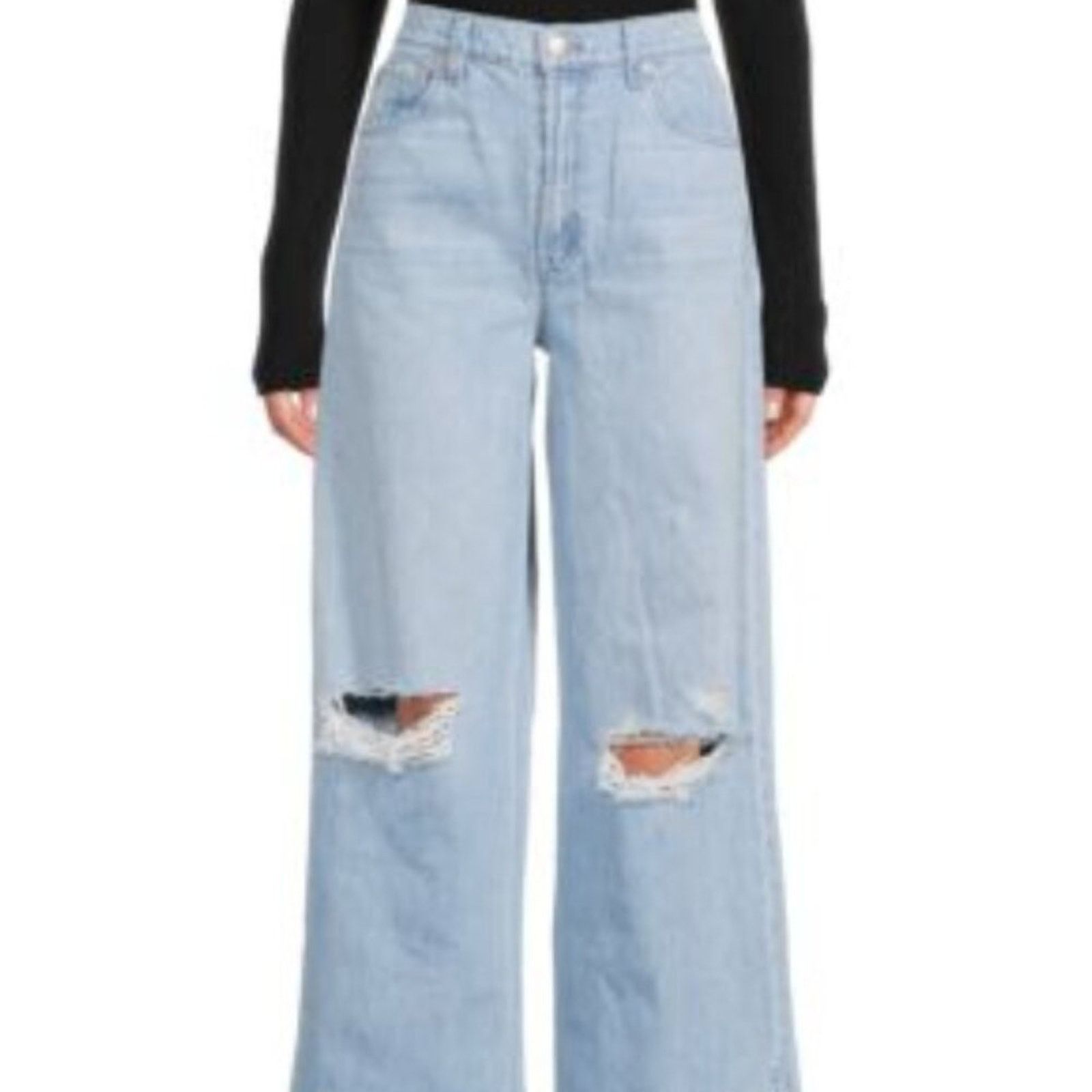 MOTHER Mother The Fun Dip Puddle Slice Distressed Jeans size 12 Size 33" - 3 Thumbnail