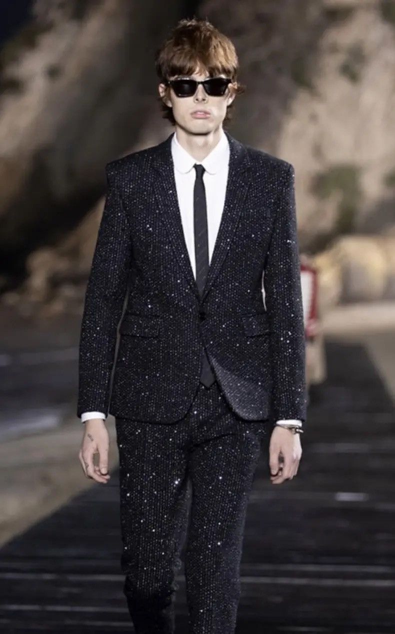 image of Saint Laurent Paris 2020 Runway Boucle Sequin Trousers in Black, Men's (Size 36)