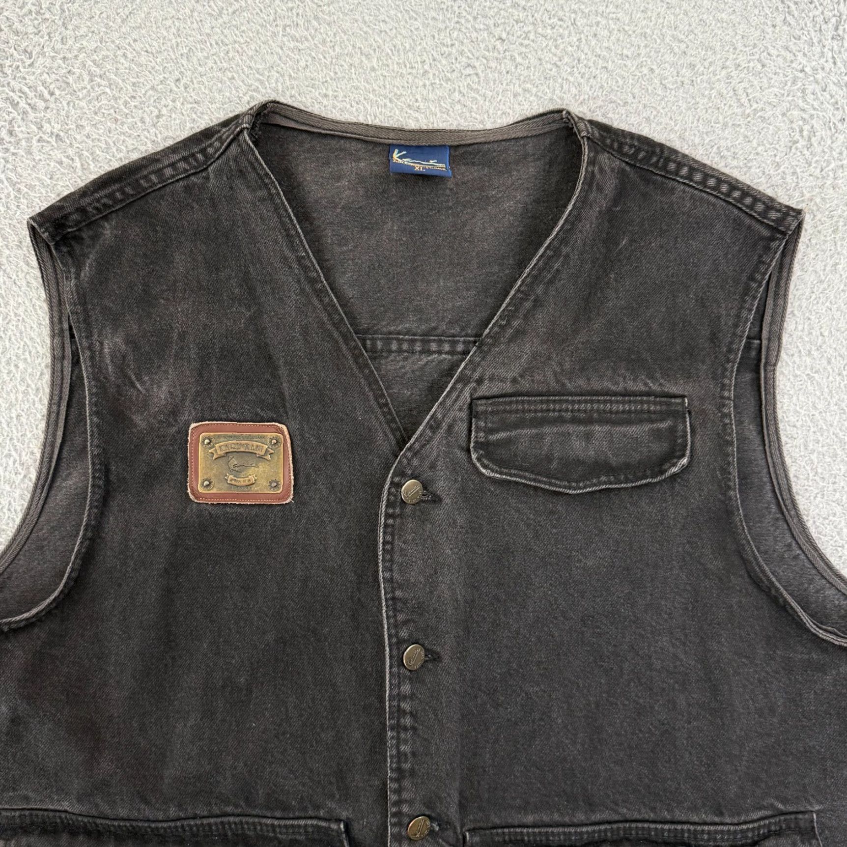 Karl Kani VINTAGE Karl Kani Vest Men XL Black Denim Pocket Button 90s Biker Motorcycle Size US XL / EU 56 / 4 - 3 Thumbnail