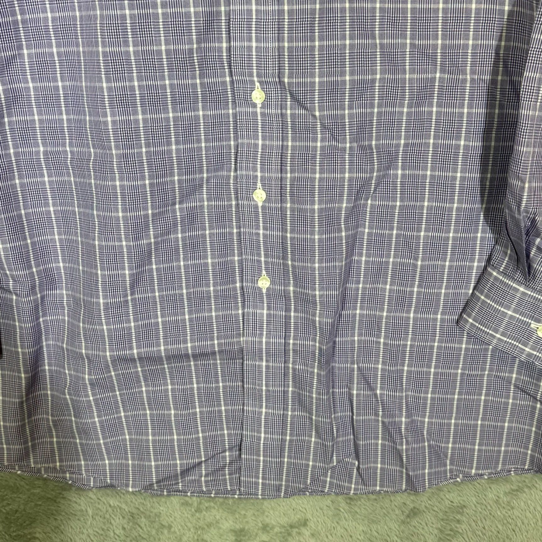 Roundtree & Yorke VINTAGE Gold Label Dress Shirt Purple Plaid Cotton 17×35 Long Sleeve Button-Down Mens Shirt Size 46R - 6 Thumbnail