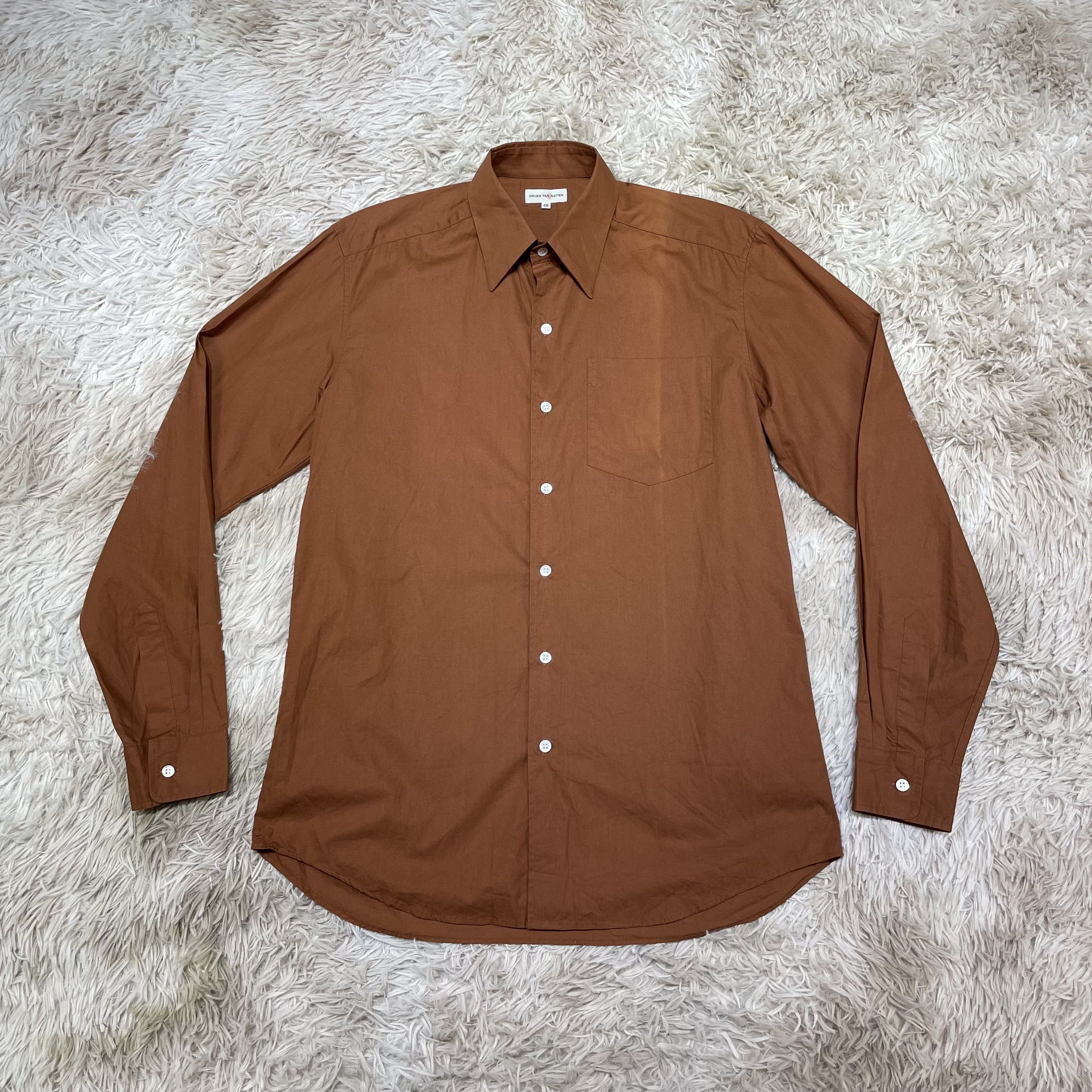 Dries Van Noten Brown Button Up Shirt 100% Cotton Men Size S Fit Size US S / EU 44-46 / 1 - 1 Thumbnail