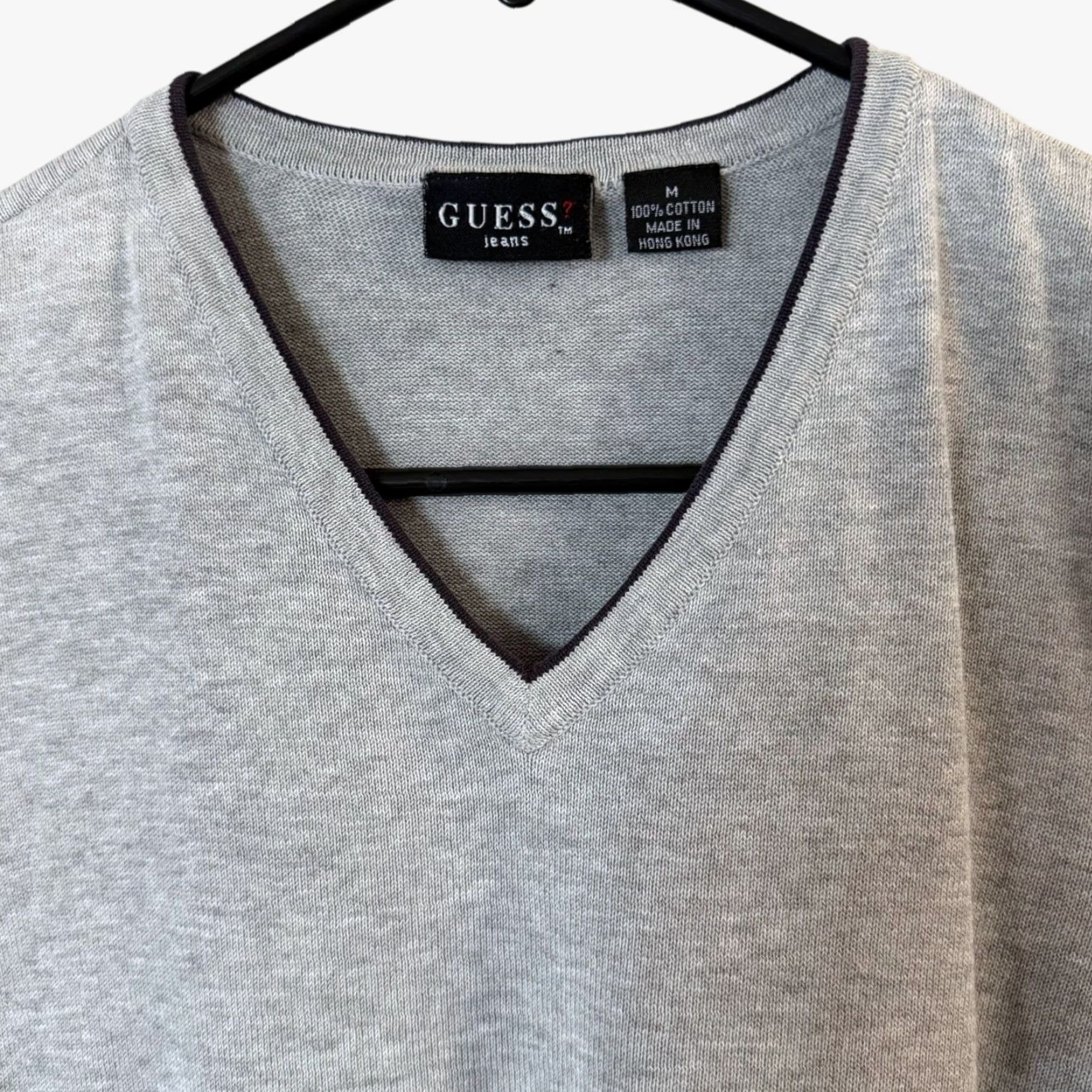 Guess VINTAGE Guess V-Neck Sweater Vest Gray Men's M Fine Gauge Knit 100% Cotton Vest Size US M / EU 48-50 / 2 - 5 Thumbnail