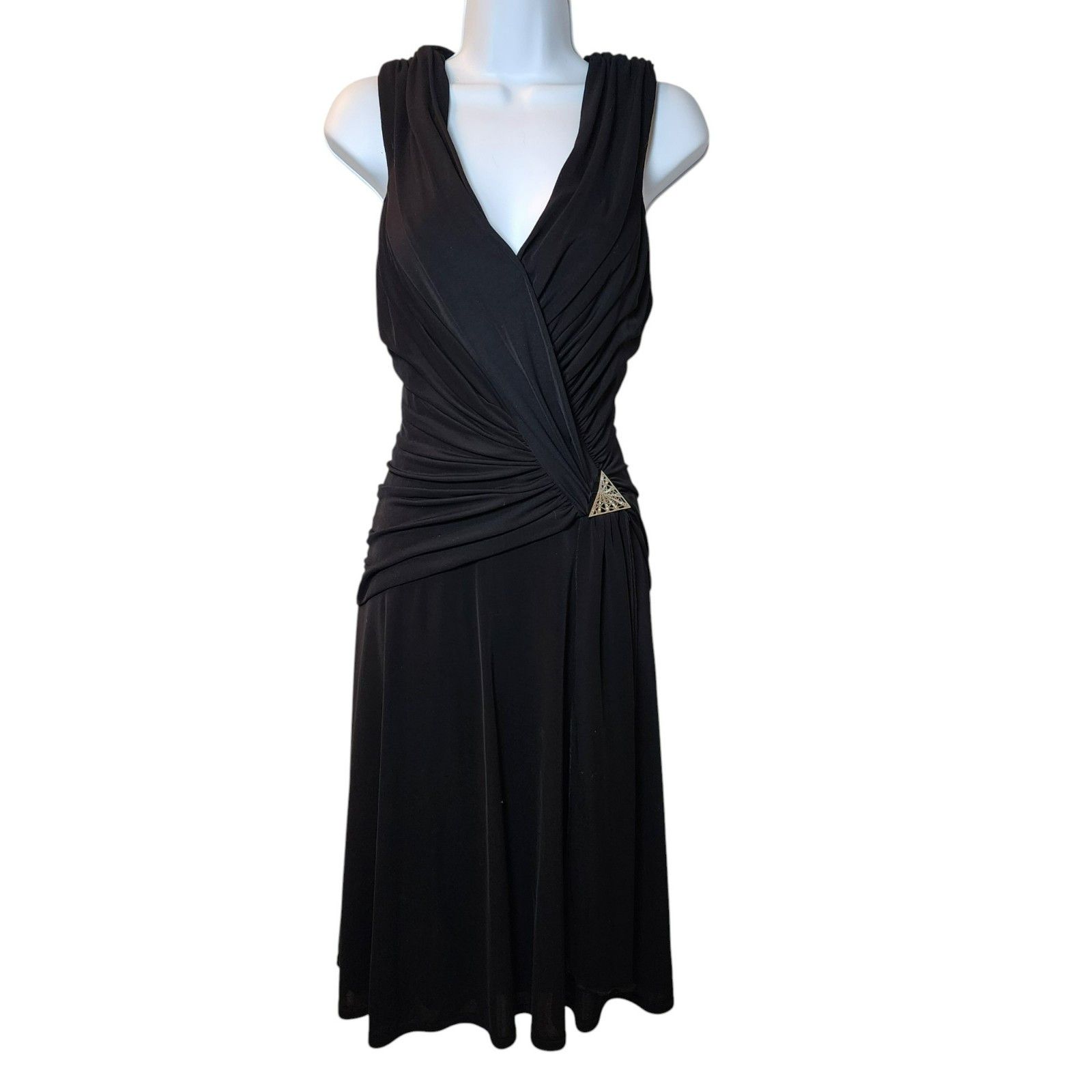 Tadashi Shoji Tadashi Dress 6 | Black Ruched | Sleeveless V-Neck | Midi C Size M / US 6-8 / IT 42-44 - 1 Thumbnail
