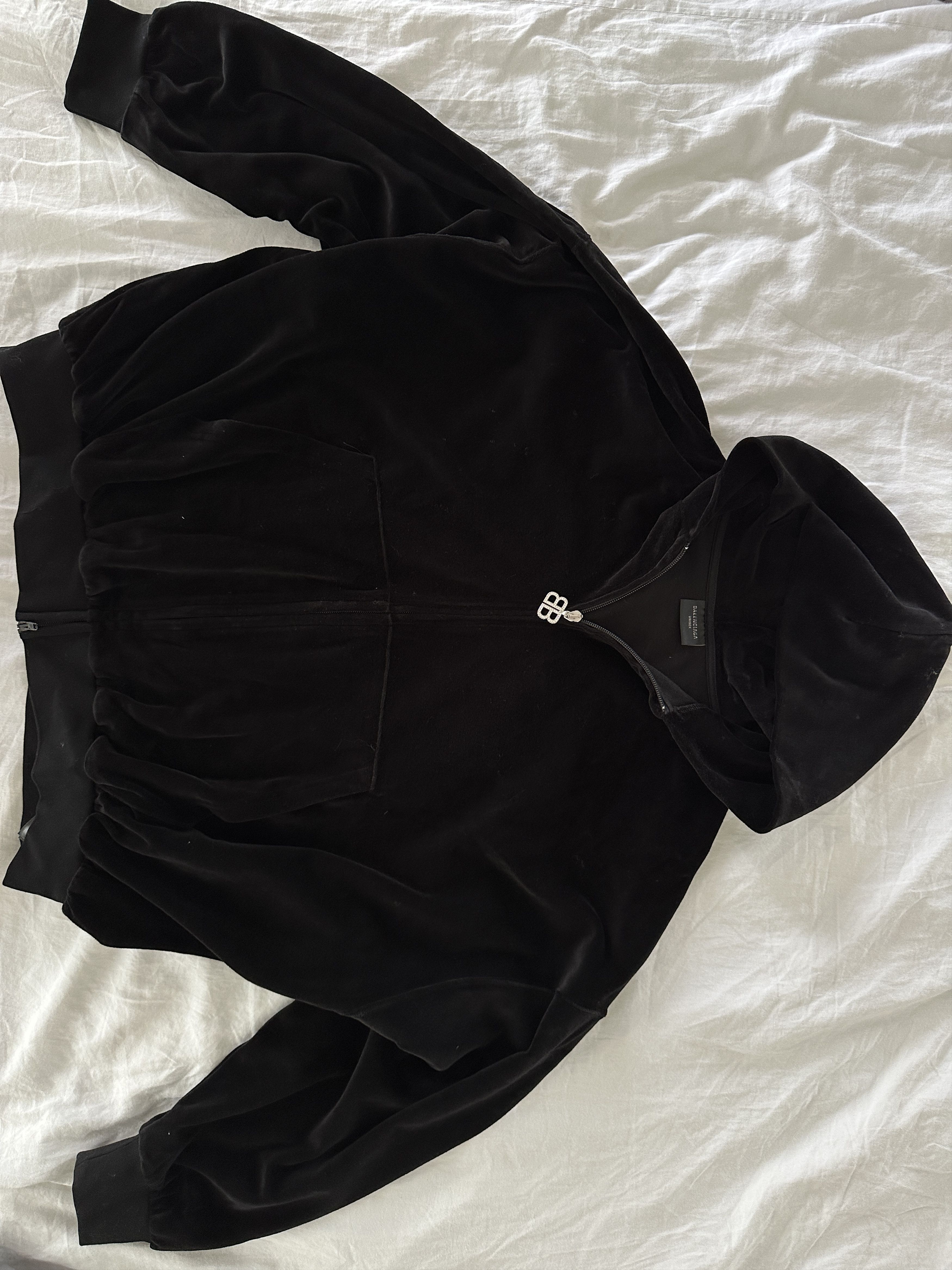 Balenciaga Balenciaga Crystal-Embellished Hooded Velour Sweatshirt Size US M / EU 48-50 / 2 - 7 Thumbnail