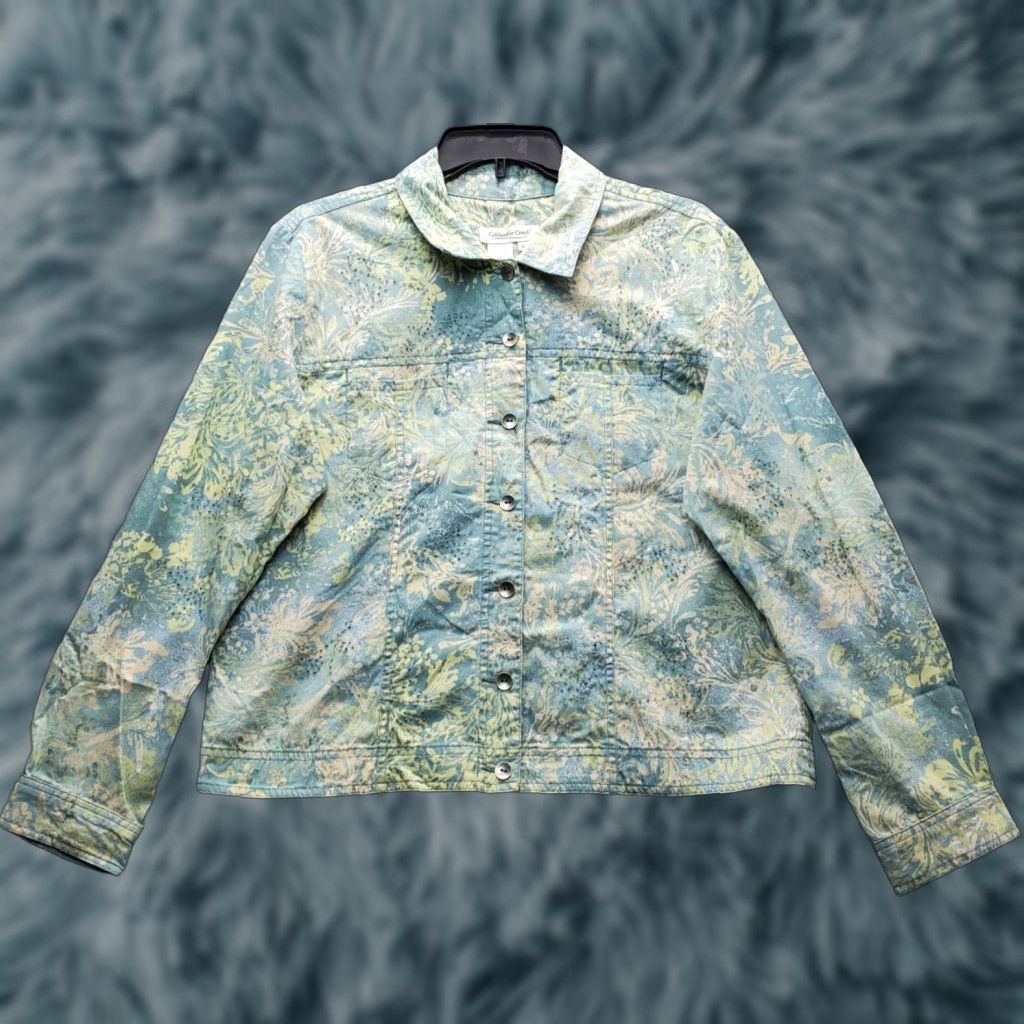 Coldwater Creek Coldwater Creek Jacket Womens M Beaded Collared Button Front Leaf Print Multicolor Autumn Winter Size M / US 6-8 / IT 42-44 - 1 Thumbnail