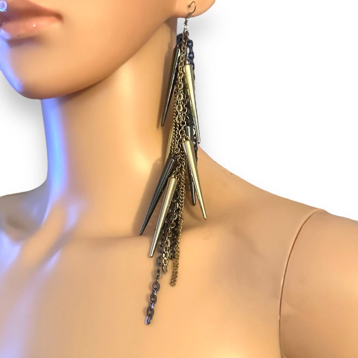 Other Gold and gunmetal spikes and chains dangle earrings Size ONE SIZE - 2 Thumbnail