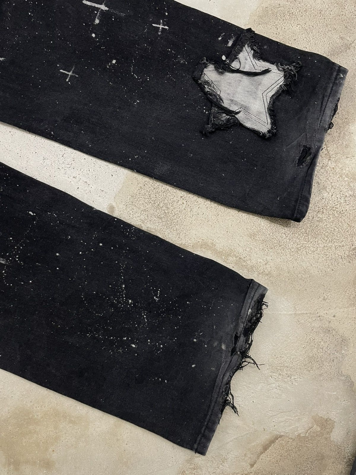 Japanese Brand Wide Distressed Denim Y2K Star Moon Painting Custom Paint Size US 31 - 16 Thumbnail