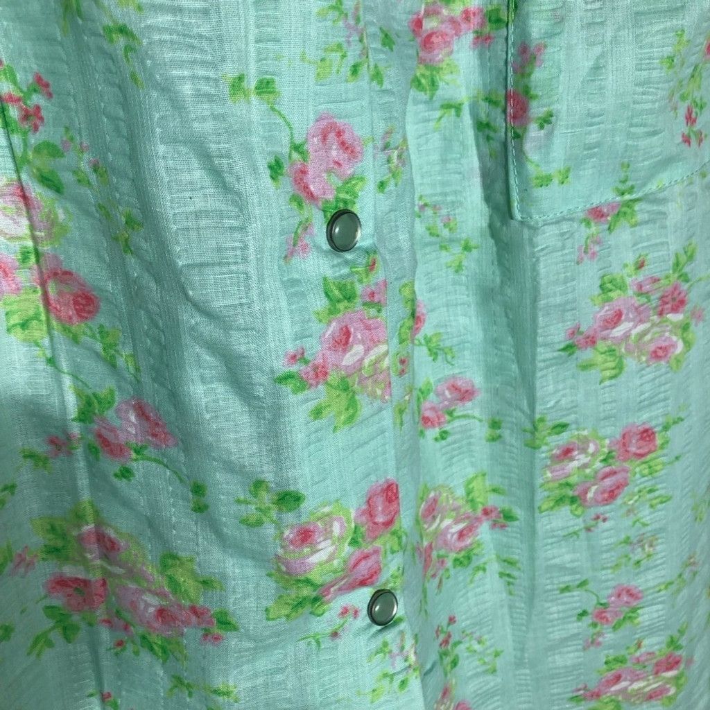 Vintage 90s Midi Skirt Boho Cottage Floral Cotton Green/Pink S/M Size 24" / US 00 / IT 34 - 6 Thumbnail