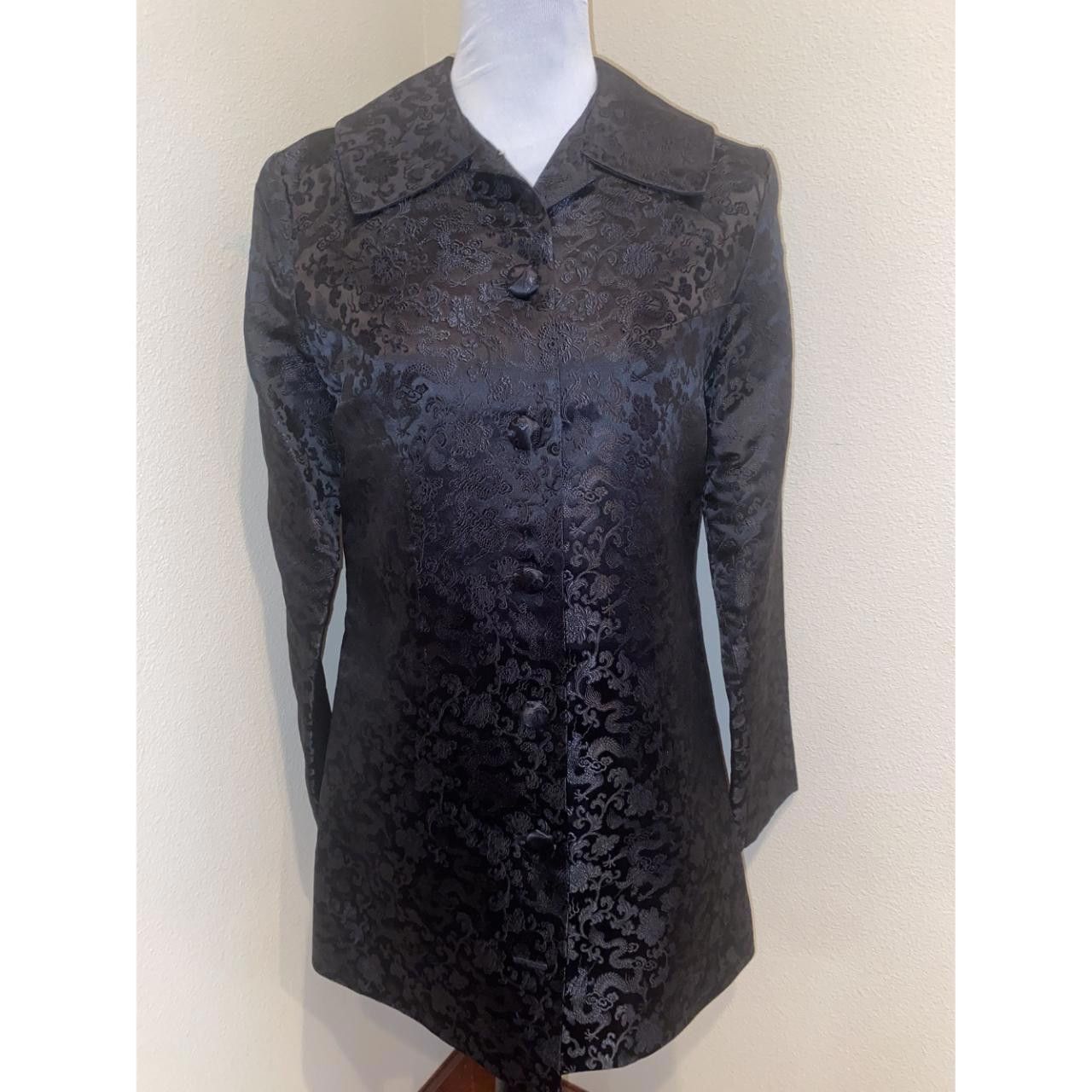Designer Vintage Style Black Brocade Jacket With Satin Green Lining Size M / US 6-8 / IT 42-44 - 2 Thumbnail