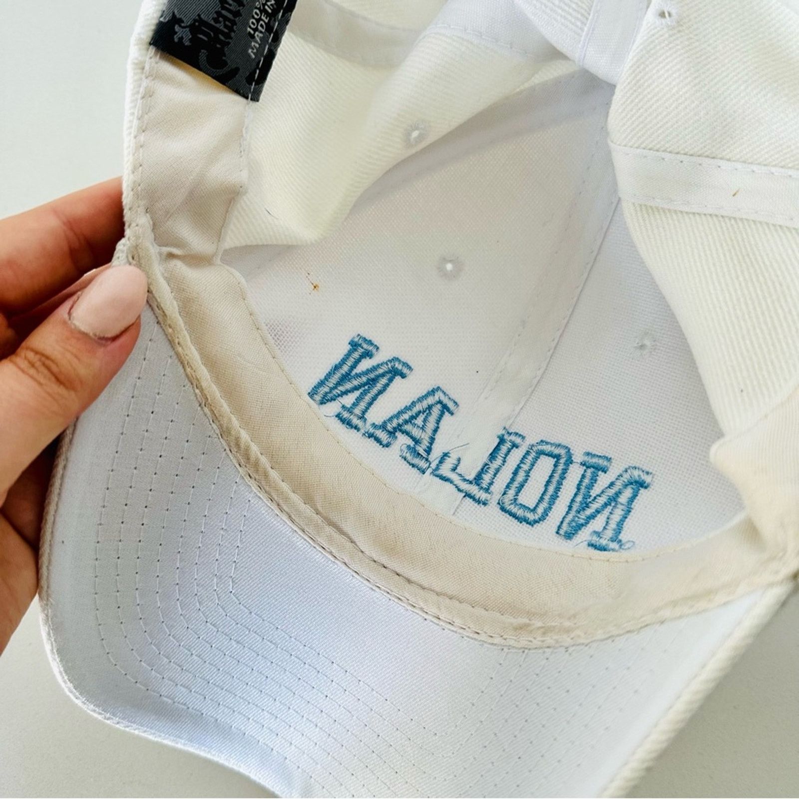 Vintage VINTAGE White Blue Nolan Stitched Adjustable Baseball Hat Size ONE SIZE - 6 Thumbnail