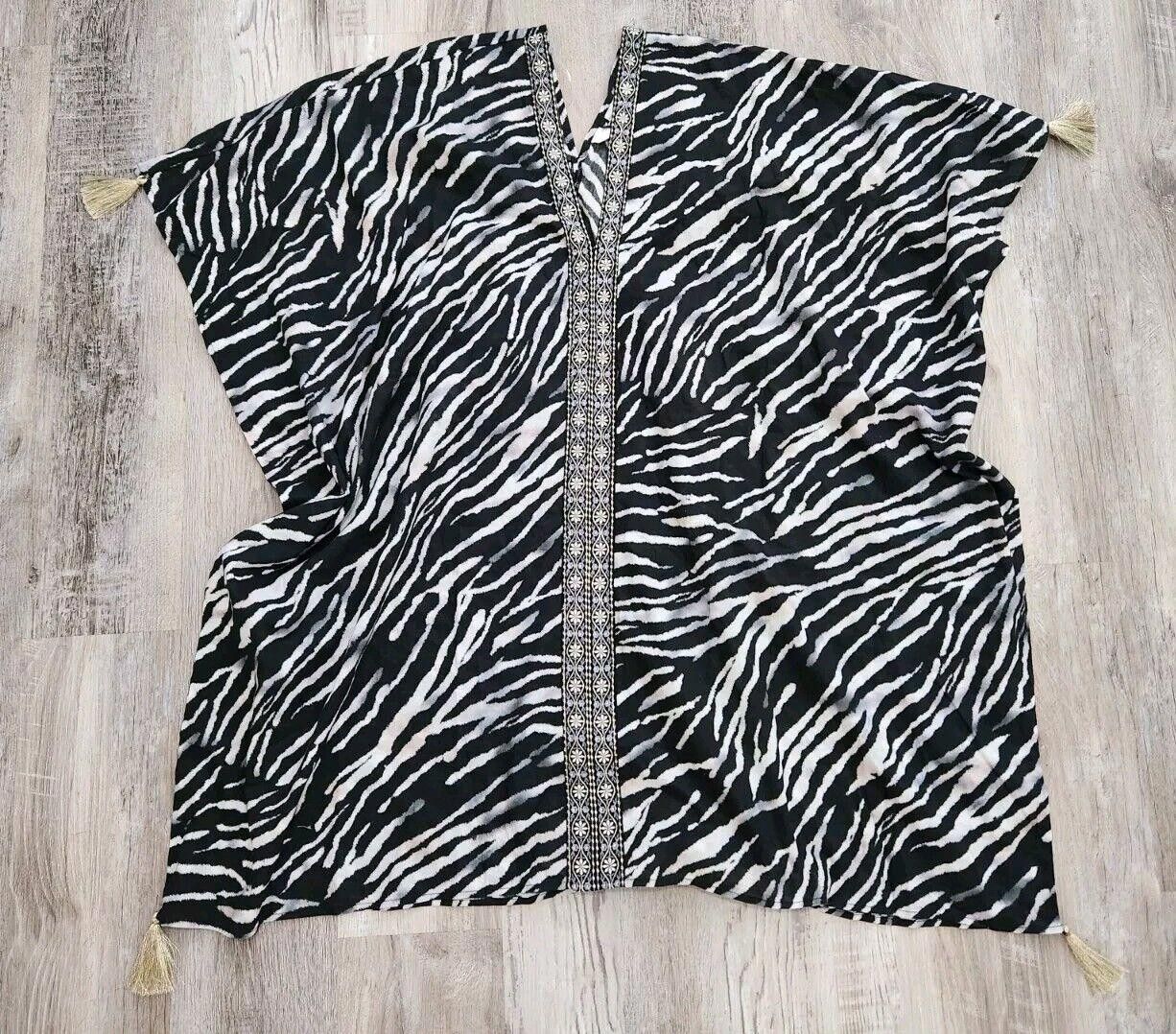 Designer Miraclesuit Caftan Cover Up Medium Tassled Animal Print Size ONE SIZE - 1 Thumbnail