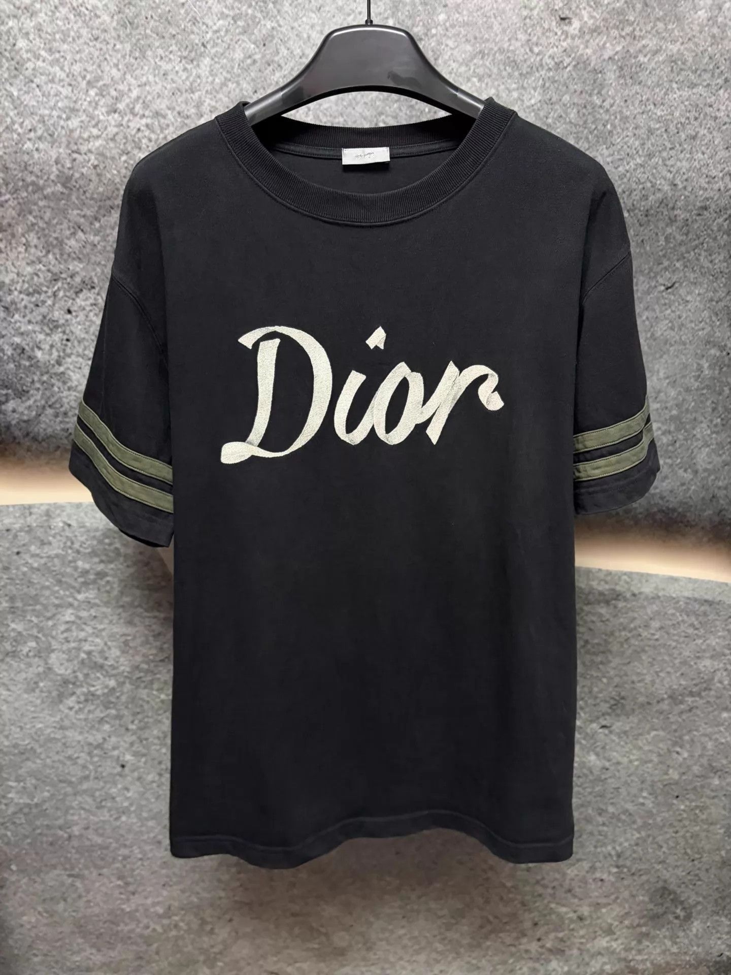 Dior Black Short Sleeve Graphic Tee with Striped Sleeves Size US L / EU 52-54 / 3 - 1 Thumbnail