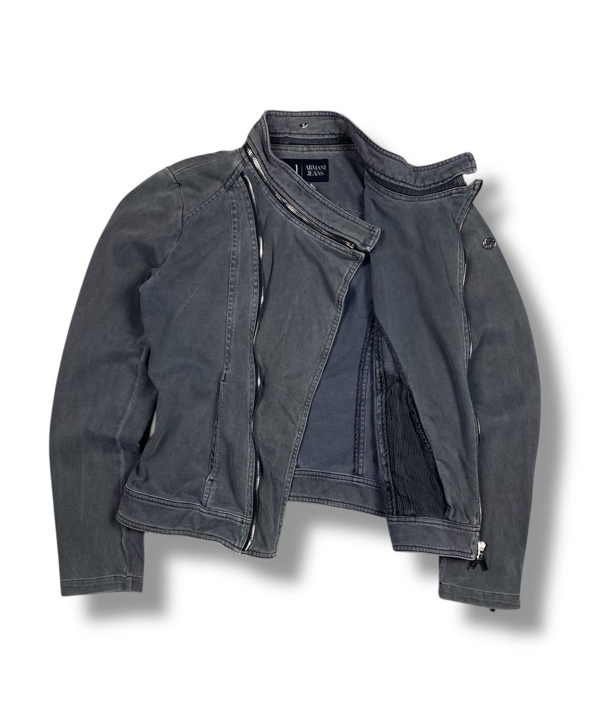 Armani Armani Jeans Grey Asymmetrical Biker Motorcycle Jacket Y2K Size XL / US 12-14 / IT 48-50 - 1 Thumbnail