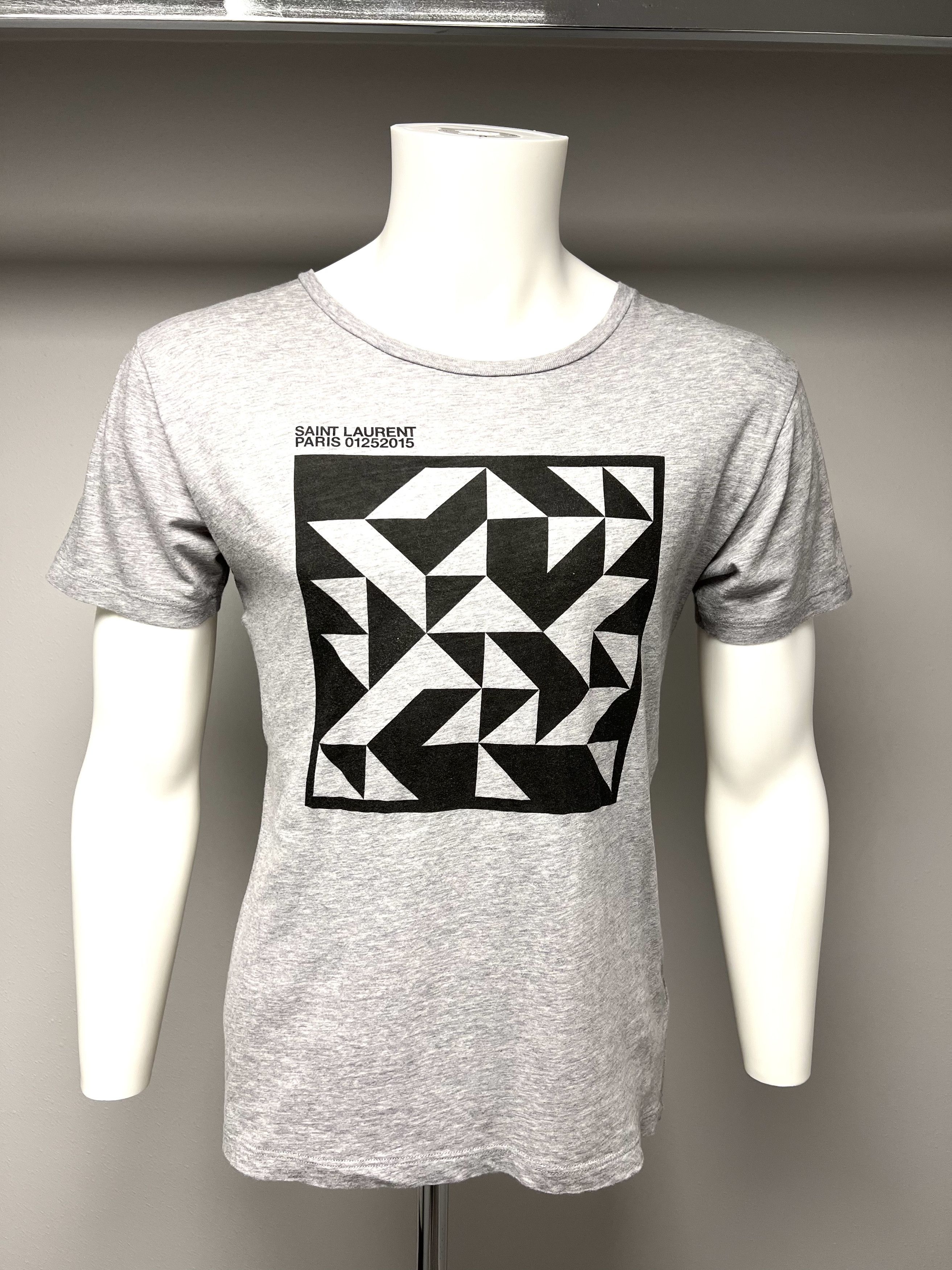 image of Saint Laurent Paris 01 25 2015 Graphic Grey/ Black T Shirt in Grey/Black, Men's (Size Small)