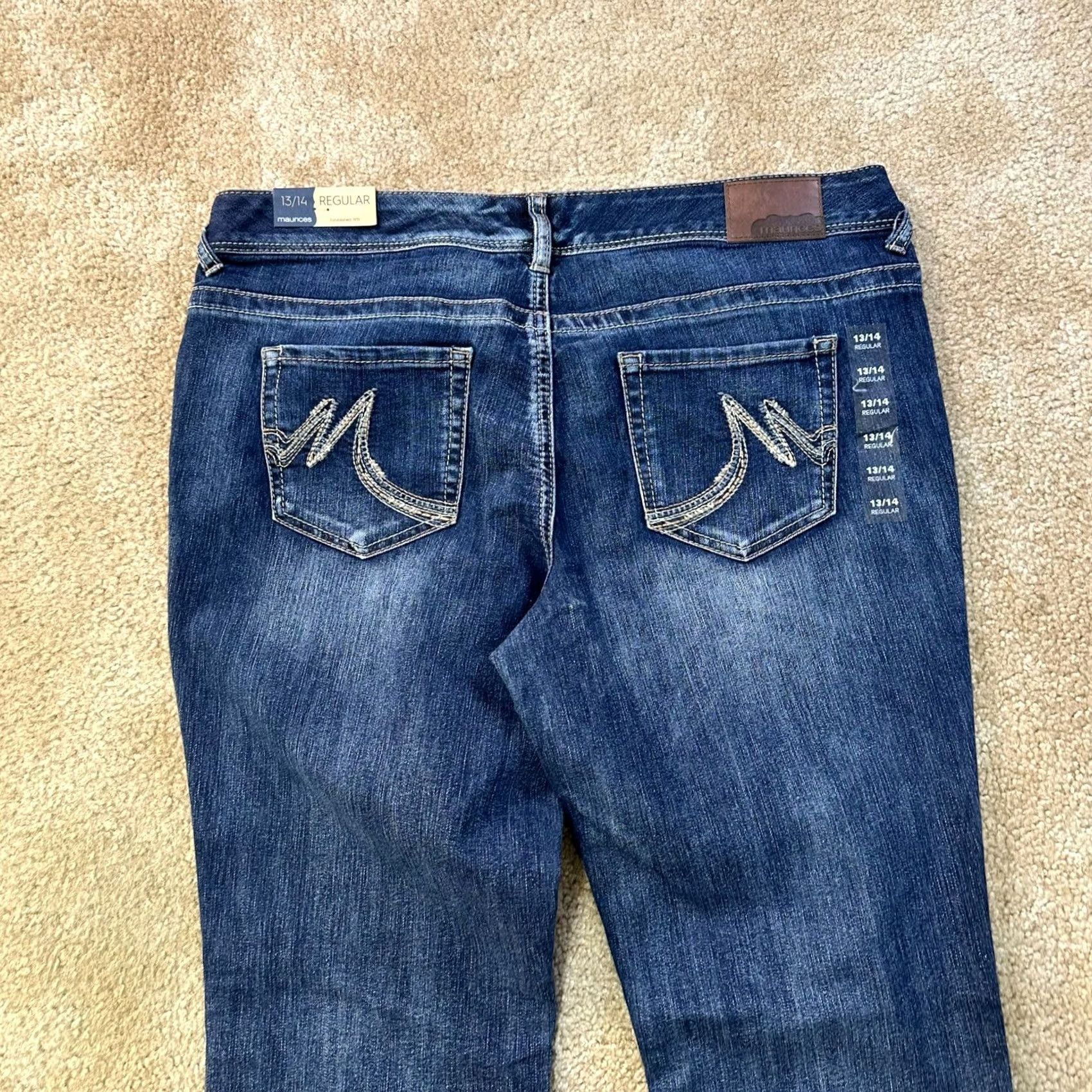 Vintage Maurices Jeans Women's 13/14 Blue Denim Stretch Low rise Bootcut Size 36" / US 14 / IT 50 - 6 Thumbnail