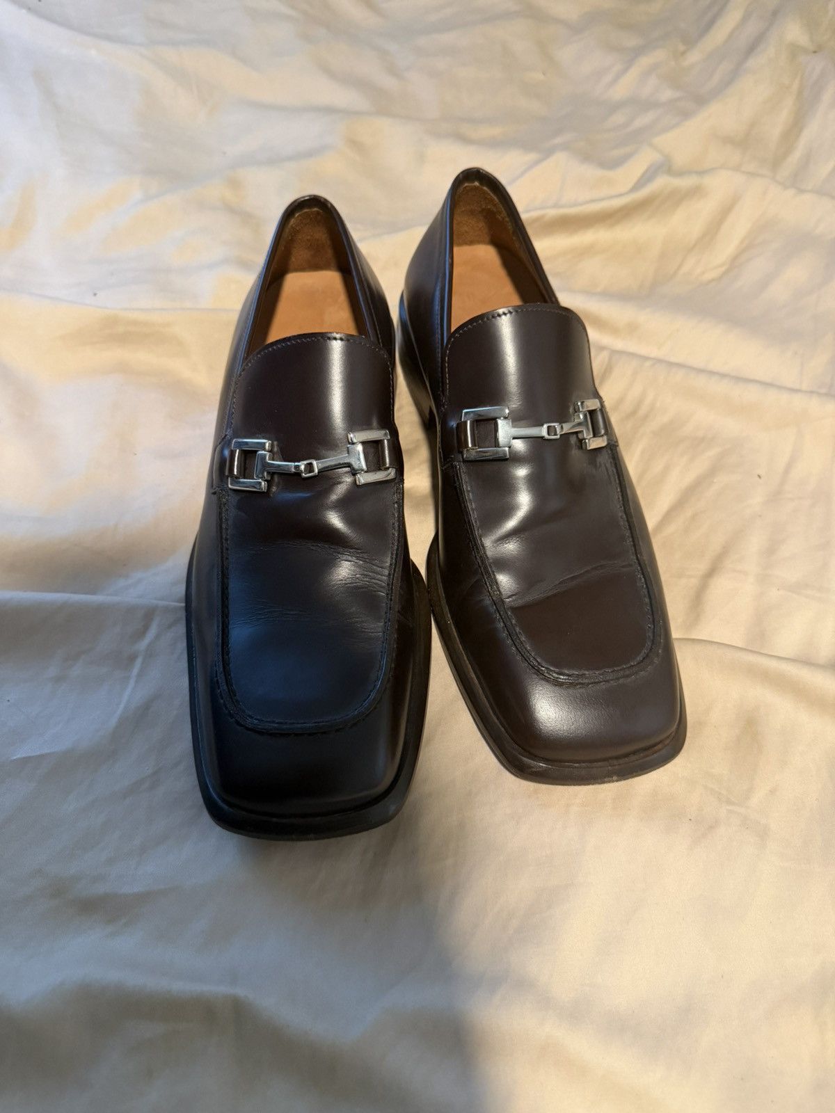 Gucci Brown Leather Horsebit Loafers Size 7d Square Toe, Men's
