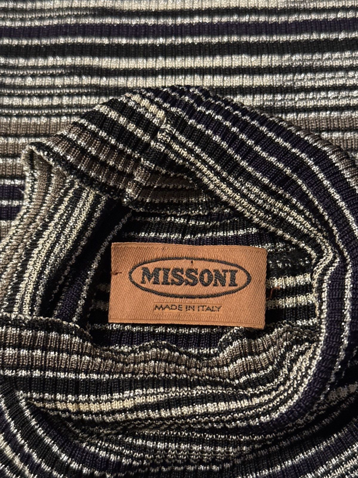Missoni vintage Turtleneck knit LS shirt striped silver 52