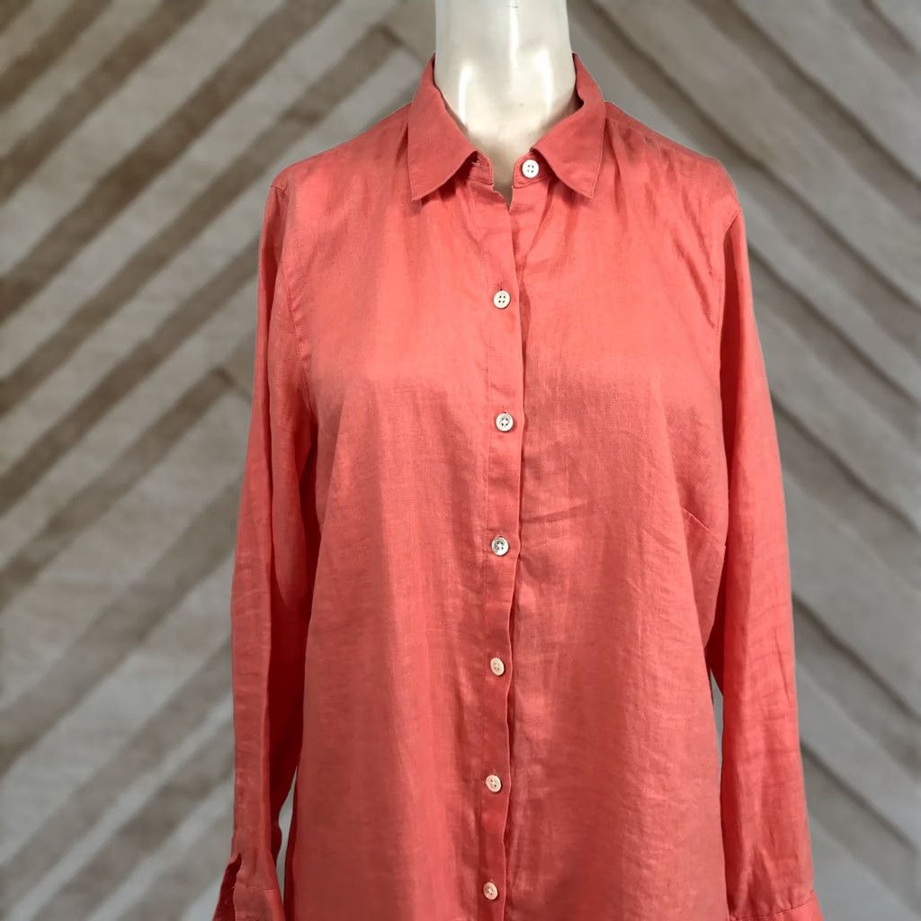 J. Jill J. Jill Love Linen Tunic Shirt Womens PM Coral Pink Button-Down, 100% Linen, Long Sleeve, Relaxed Casual Wear Size M / US 6-8 / IT 42-44 - 1 Thumbnail