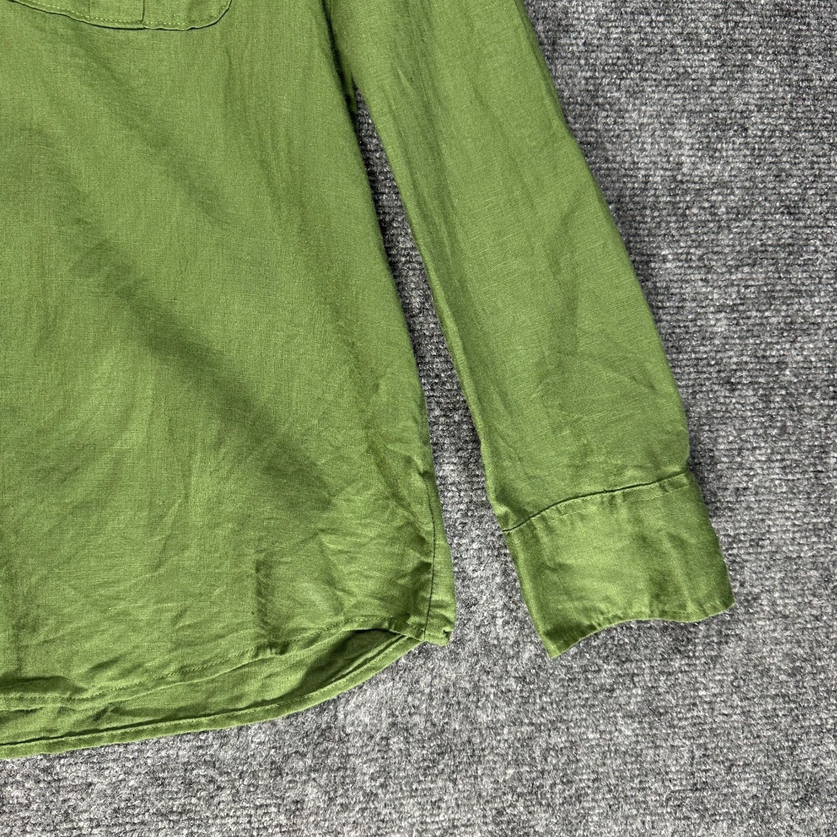 J.Crew J.CREW Shirt Womens Medium Green Cotton Linen Button-Up Pockets Size M / US 6-8 / IT 42-44 - 3 Thumbnail