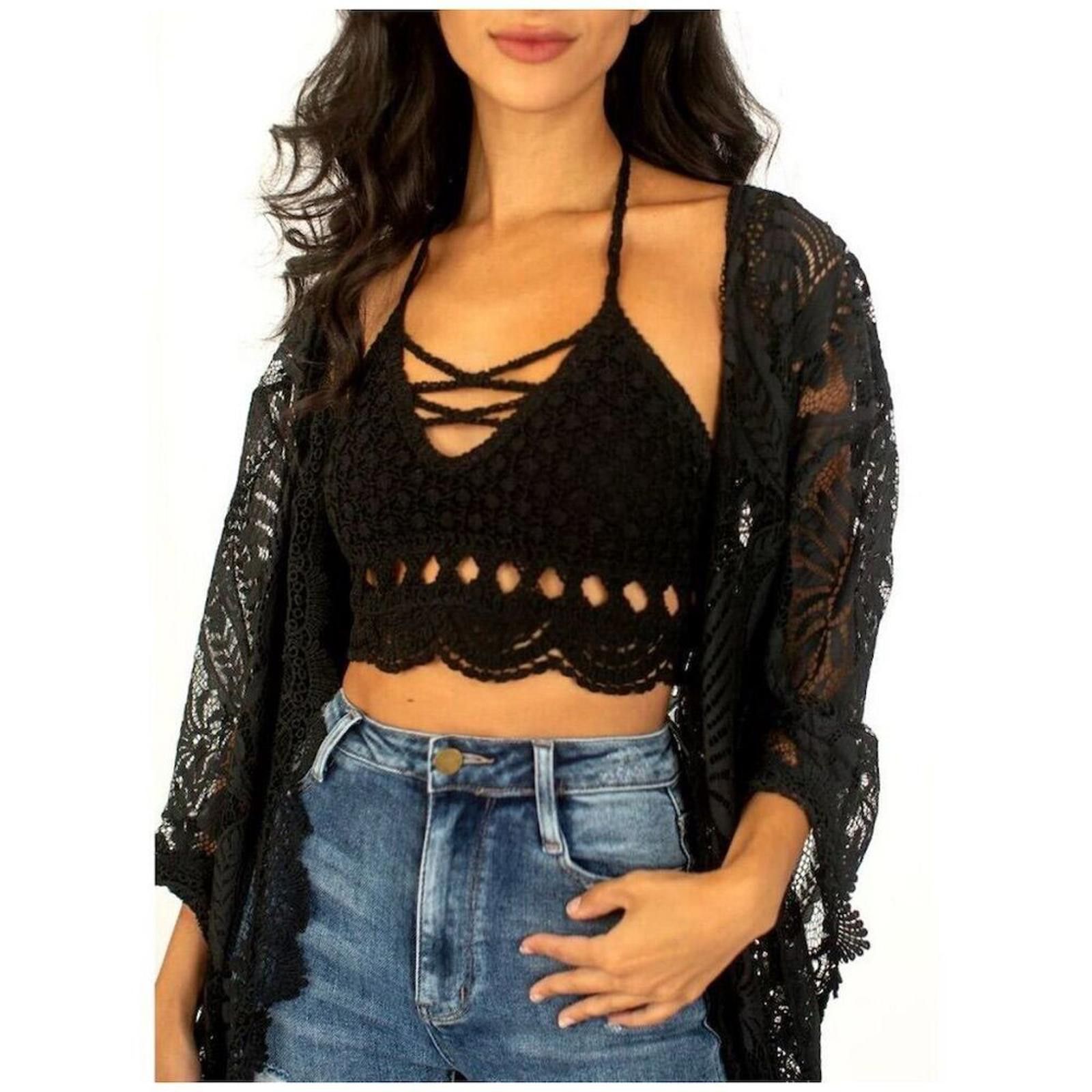 Other Joyfolie Women's Black Crochet Camisole Tank Top M Summer Size M / US 6-8 / IT 42-44 - 3 Thumbnail