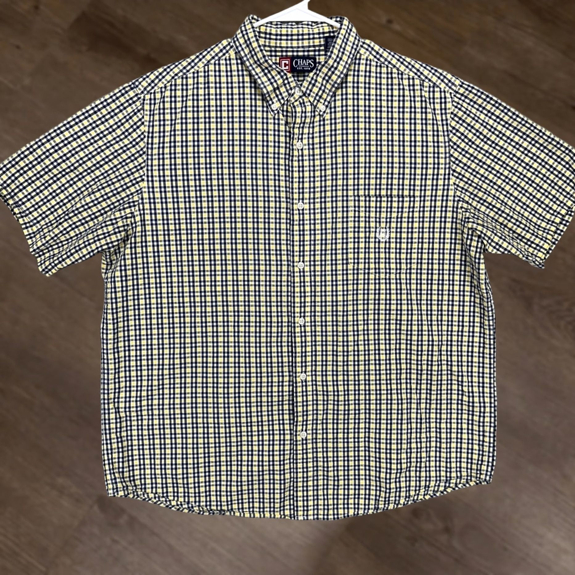 Chaps Chaps Button-Down Shirt 2XL Yellow Blue Plaid Seersucker Short Sleeve Pocket Mens Shirt Size US XXL / EU 58 / 5 - 1 Thumbnail