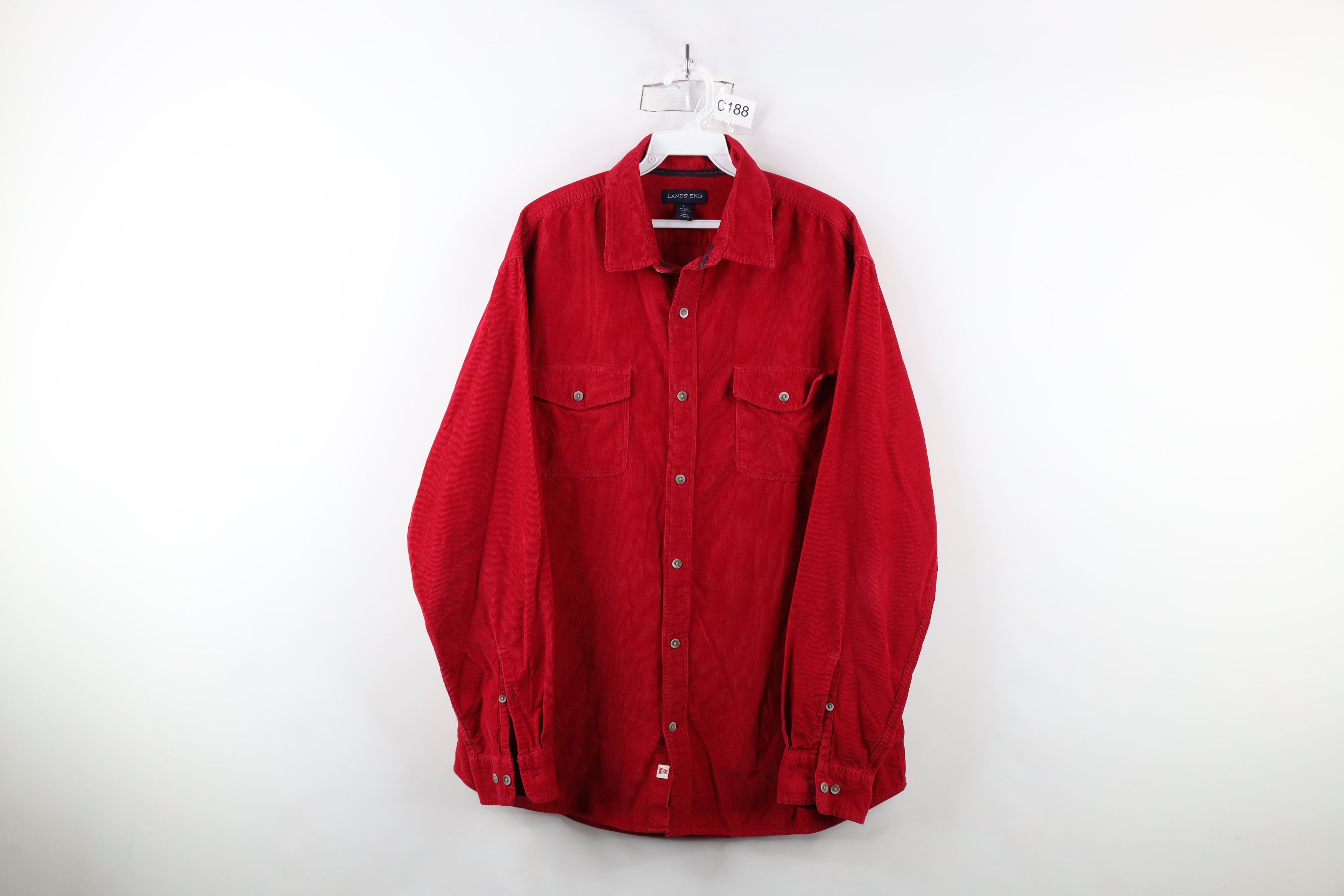 Lands' End × Vintage Vintage Lands End Corduroy Collared Button Shirt Red Cotton Size US L / EU 52-54 / 3 - 1 Thumbnail