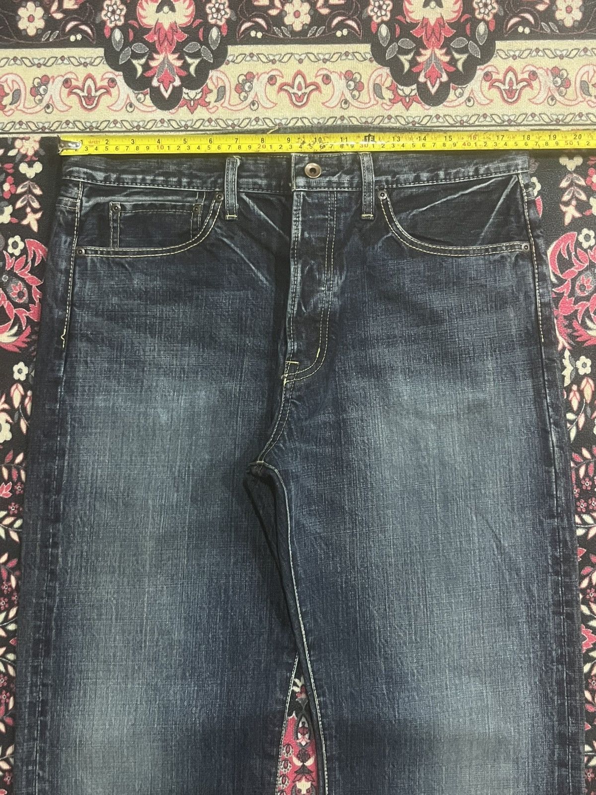 Vintage Japanese Golden Voice Buckle Back Dark Blue Selvedge Jeans Size US 37 - 15 Thumbnail