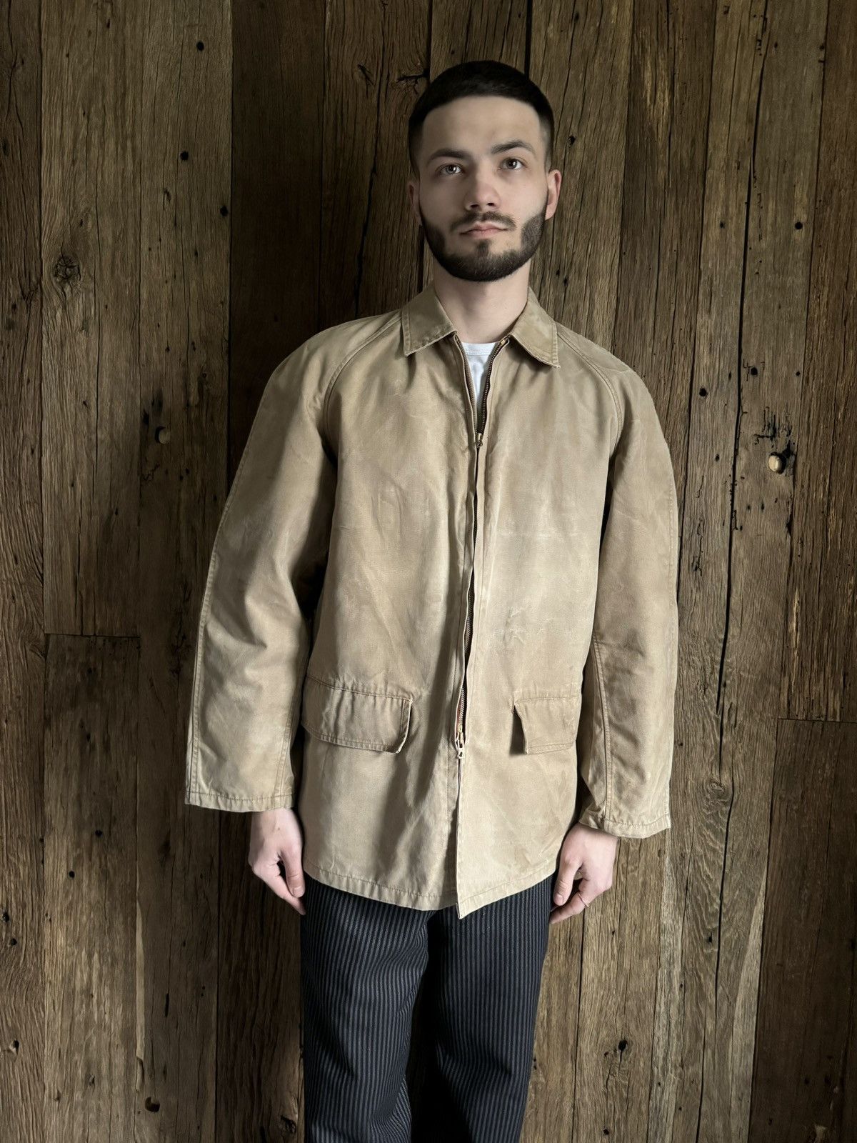 image of Antique x Le Mont St Michel 1950S French Workwear Adolphe Lafont Canvas Hunting Jacket in Beige (Si