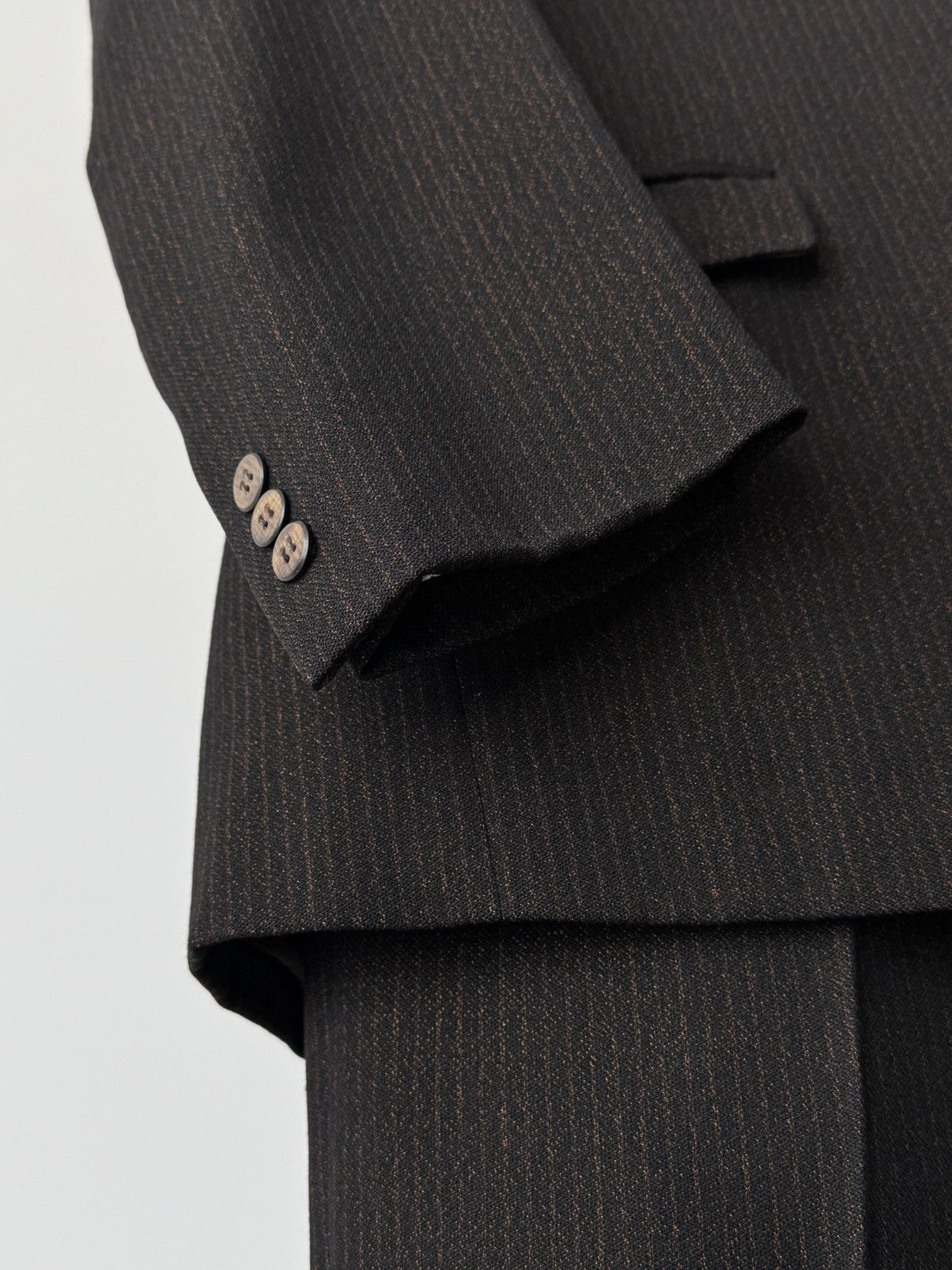 Vintage 1940s Austrian Two Piece Gabardine Brown Striped Suit Size 44R - 5 Thumbnail