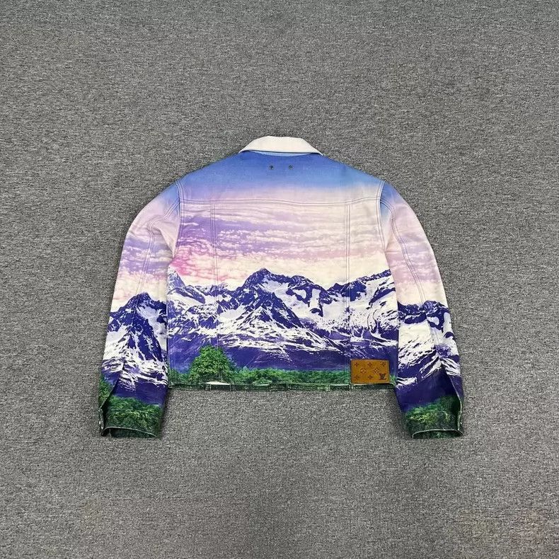 Louis Vuitton Louis Vuitton Cropped Denim Jacket with Mountain Print-2506 Size L / US 10 / IT 46 - 2 Thumbnail