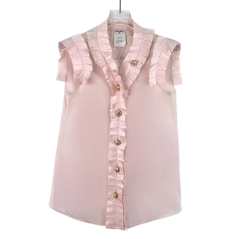 Chanel Chanel Silk Pink Blouse with Ruffled Details 0089 Size S / US 4 / IT 40 - 1 Thumbnail