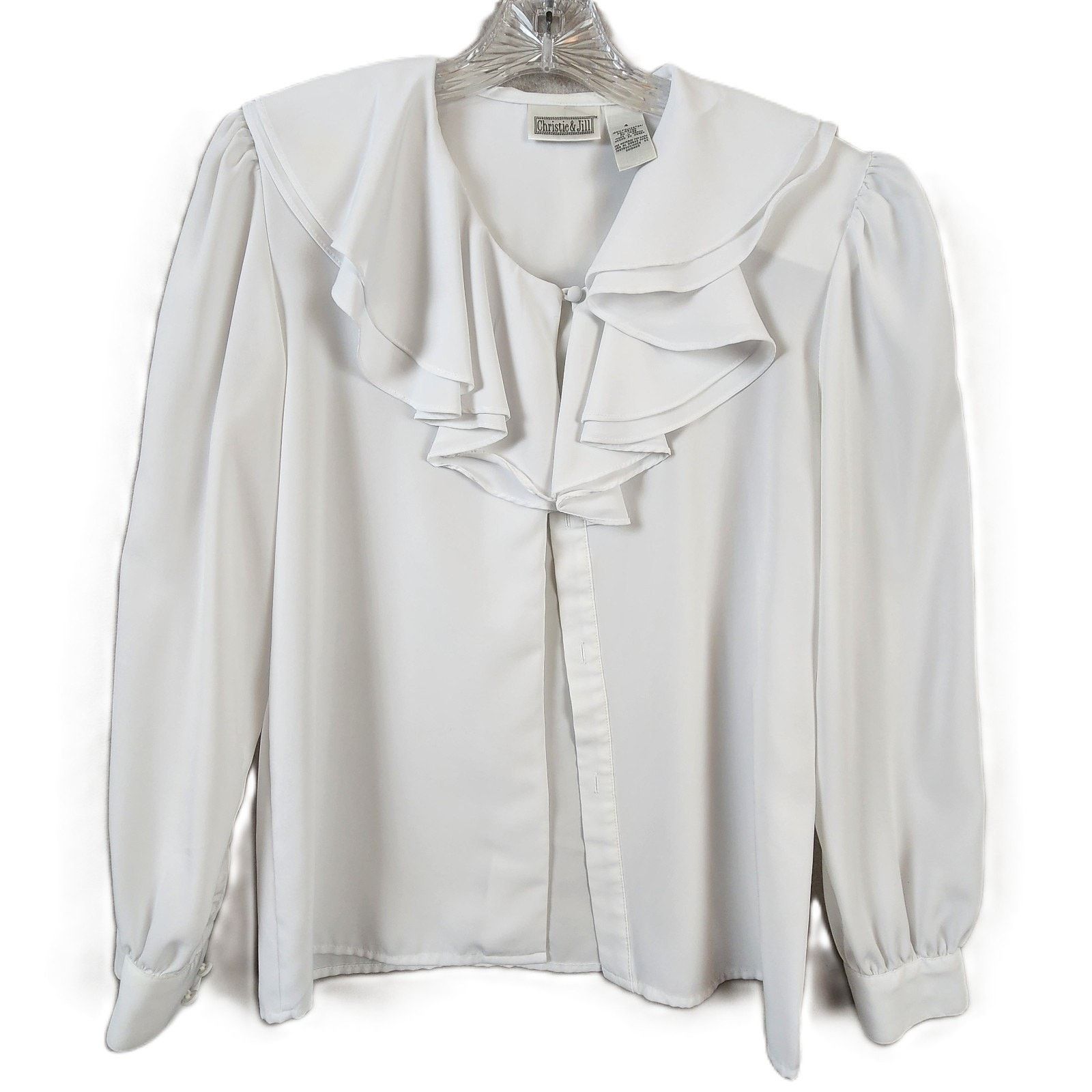 Other Christie & Jill Ruffle Front Blouse Size 4 White Long Sleeve Size S / US 4 / IT 40 - 1 Thumbnail