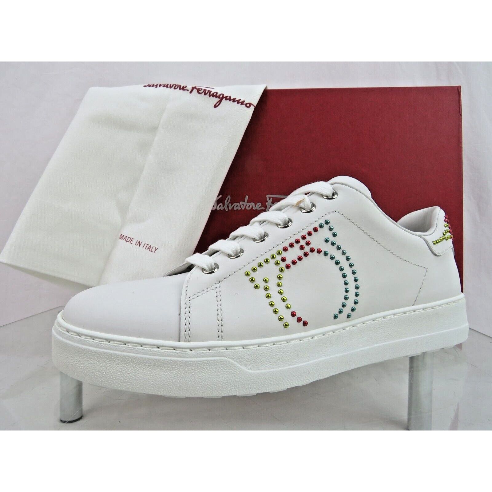 Salvatore Ferragamo PIERRE WHITE LEATHER STADS GANCINI LOGO SNEAKERS 9 C ITALY Size US 9 / IT 39 - 9 Thumbnail