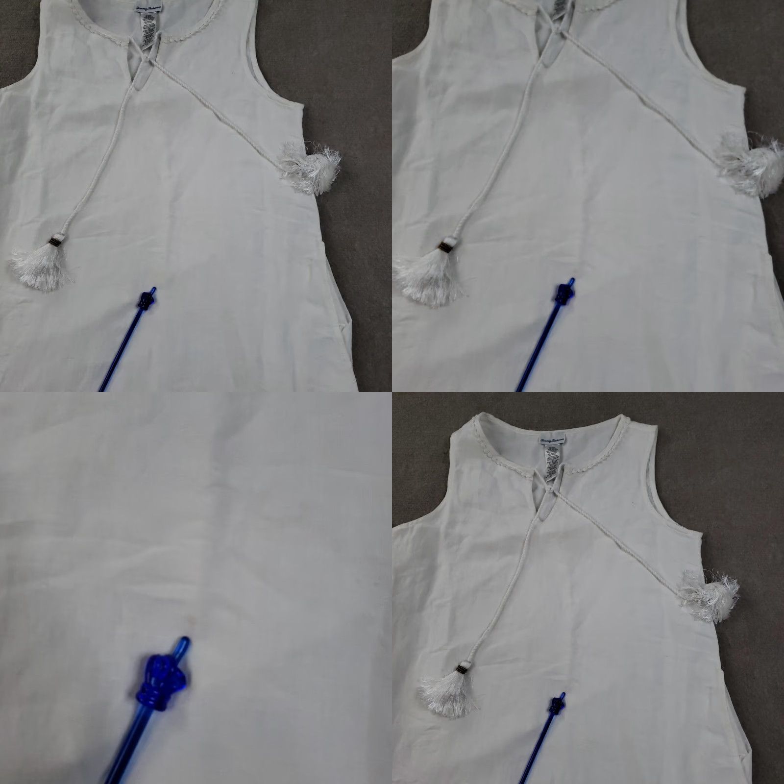 Tommy Bahama VINTAGE Tommy Bahama Dress Womens Small White Linen Tassel Cover-Up Pom Pom Hem Pockets Size S / US 4 / IT 40 - 8 Thumbnail