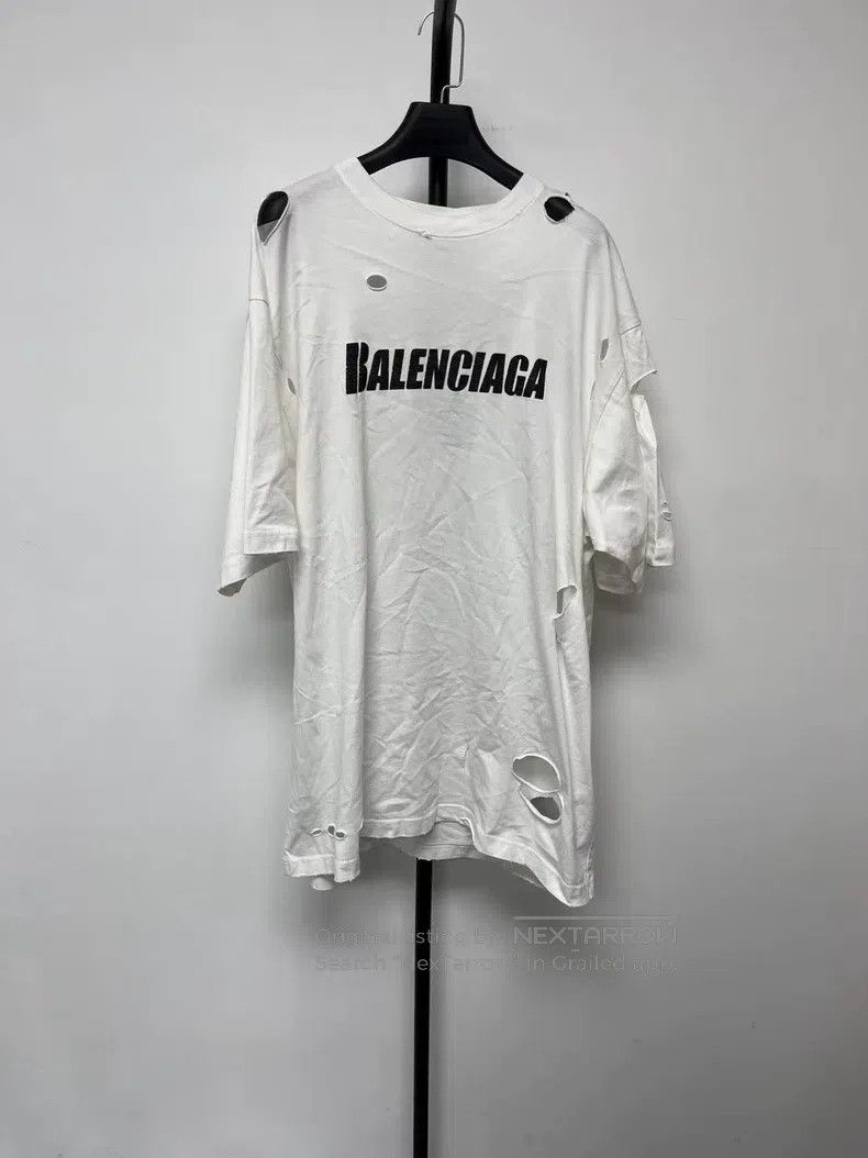 Balenciaga Ripped and Cracked Design Short Sleeve Off-Shou