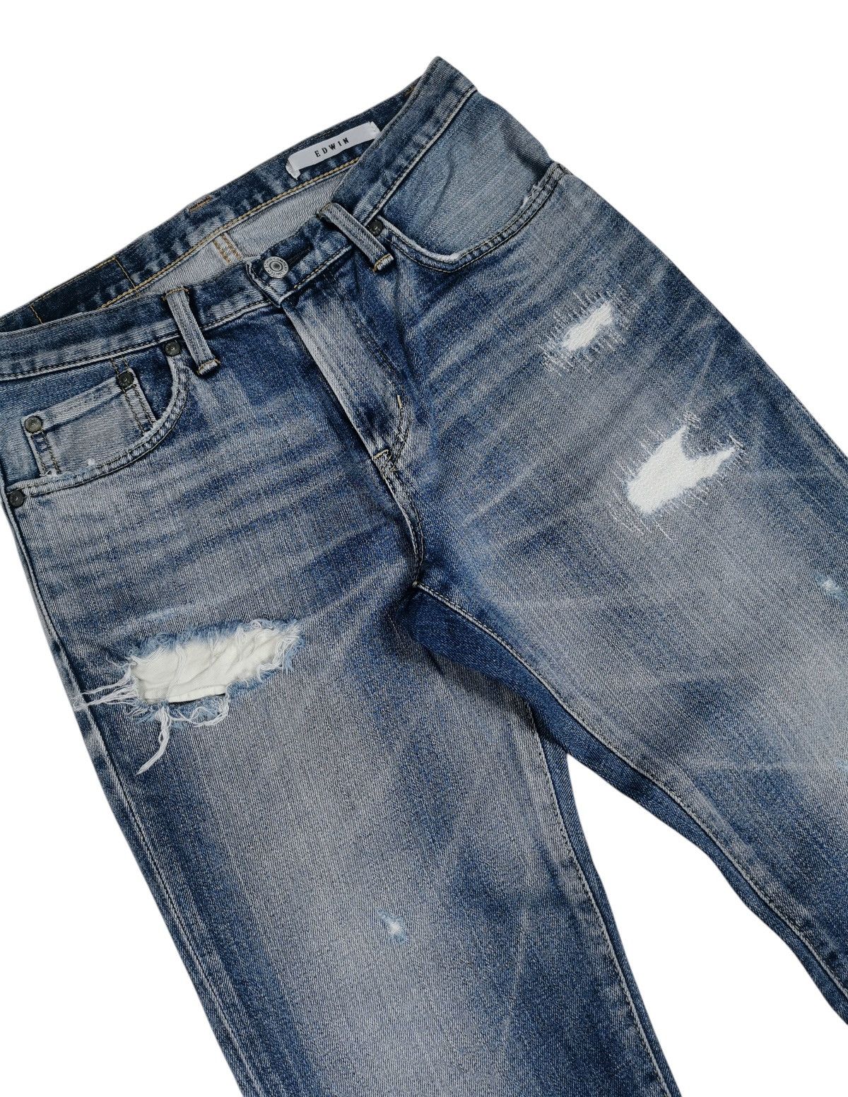 Japanese Brand Edwin Distressed Denim Jeans Slim Fit Vintage Wash Size US 29 - 6 Thumbnail
