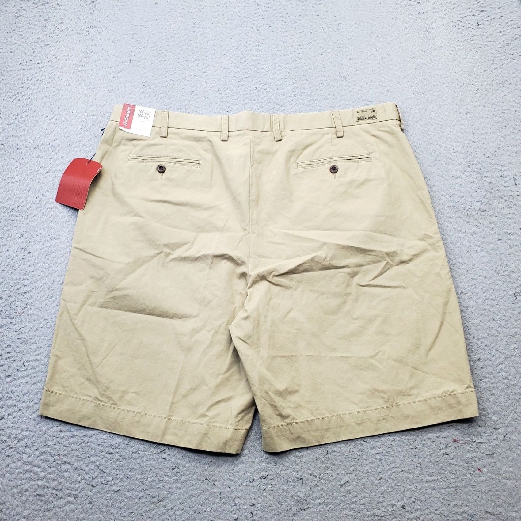 Arrow Vintage Arrow Khaki Chino Shorts Mens 42 Tan Cotton Casual Flat Front Comfort Size US 42 / EU 58 - 2 Thumbnail
