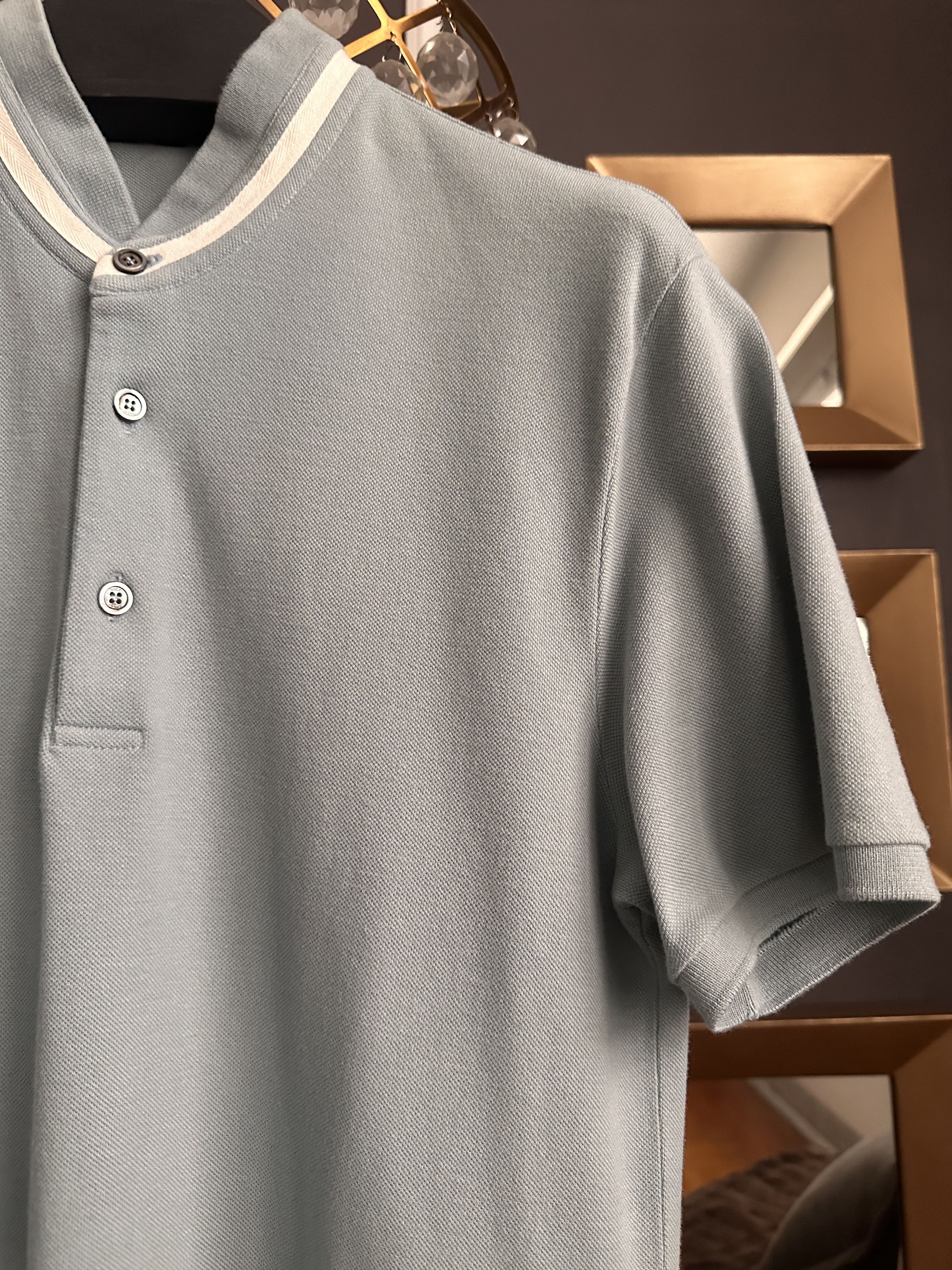 Gucci Gucci Powder Blue Ribbed Stand Collar Polo Shirt Size US S / EU 44-46 / 1 - 2 Thumbnail